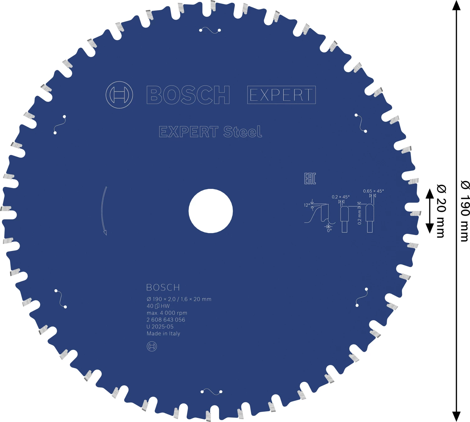 Bosch 2608643056 EXPERT cirkelzaagblad - 190 x 20 x 40T - staal-image