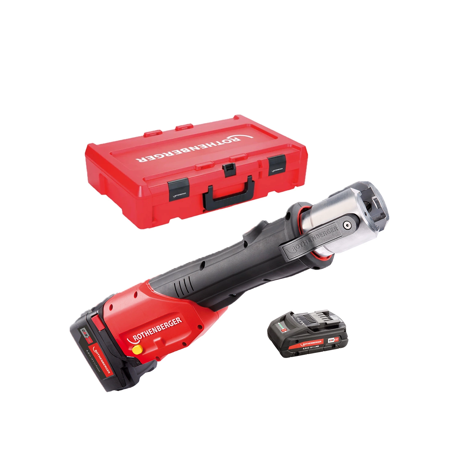 Rothenberger 1000001840 Romax 4000 kit de base de pince à sertir sans fil 18 V (1 batterie 4,0 Ah + chargeur) dans un coffret - CAS-image
