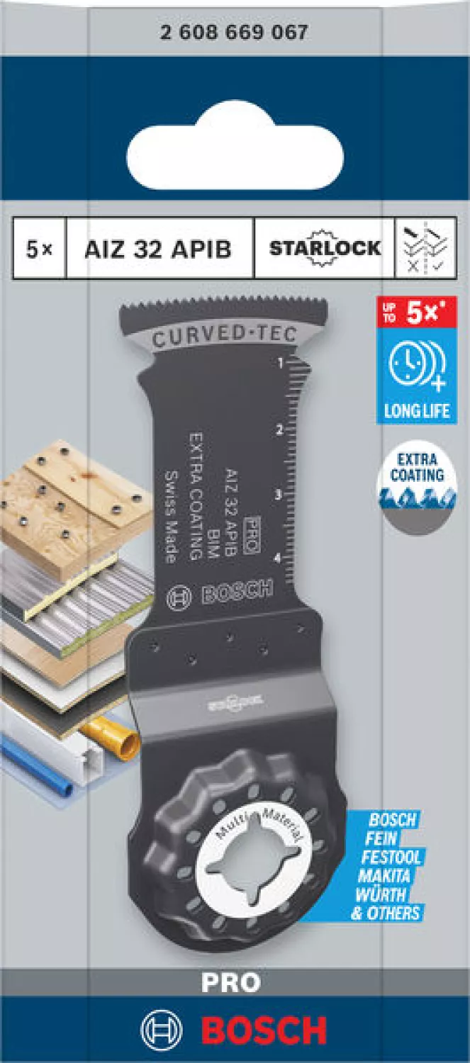 Bosch 2608669067 PRO / AIZ 32 APIB BIM lame de scie plongeante - 50 x 32 mm - Bois et métal (5 pièces)-image