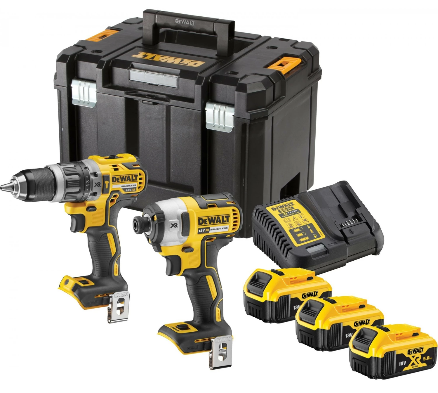 DeWALT DCK266P3T Clé à chocs/visseuse sans fil 18 V Li-ion XR (DCD796) et ensemble combiné visseuse à chocs sans fil (DCF887) (3x 5,0 Ah) dans un boîtier TSTAK-image