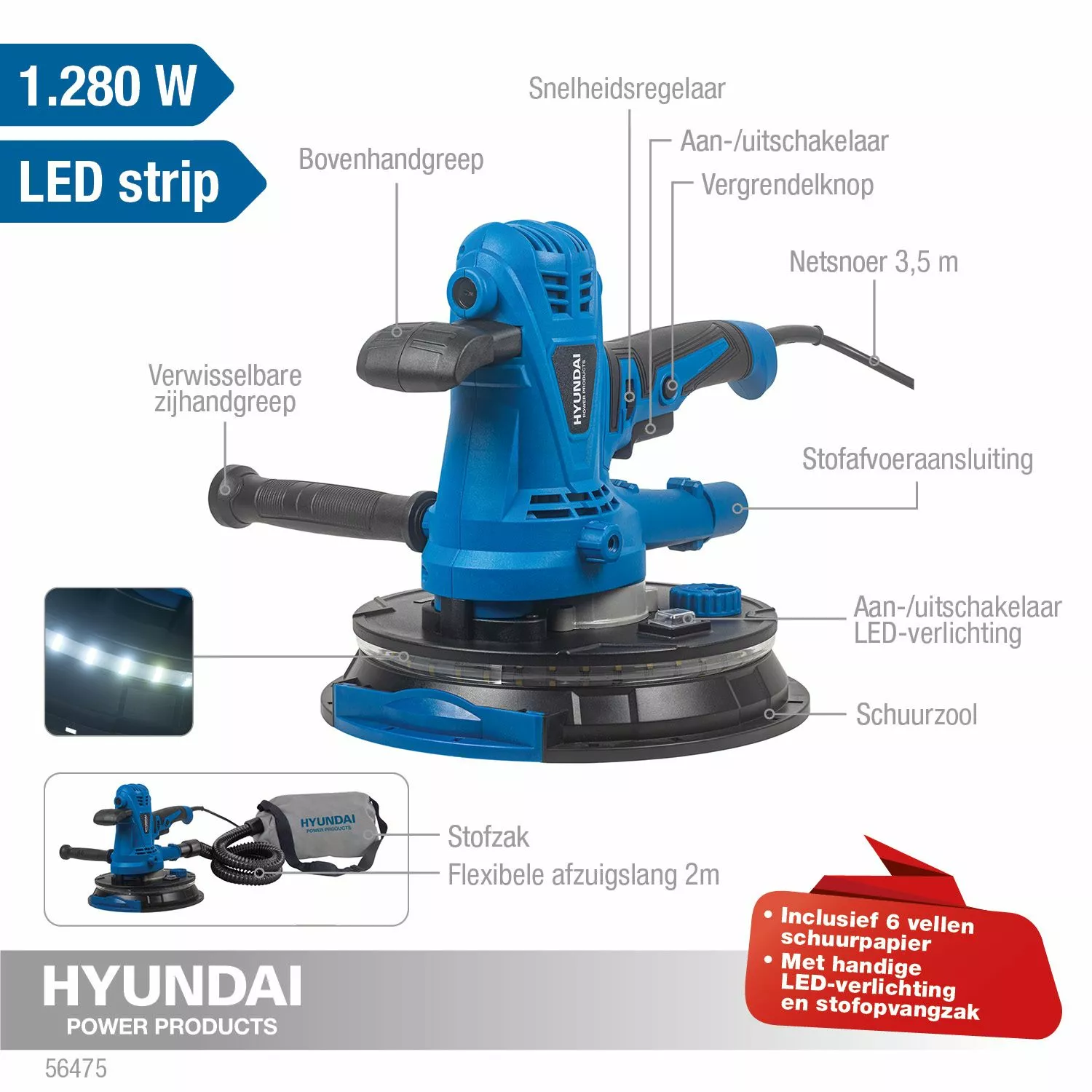 Hyundai 56475 Ponceuse pour murs et plafonds - 1280W-image