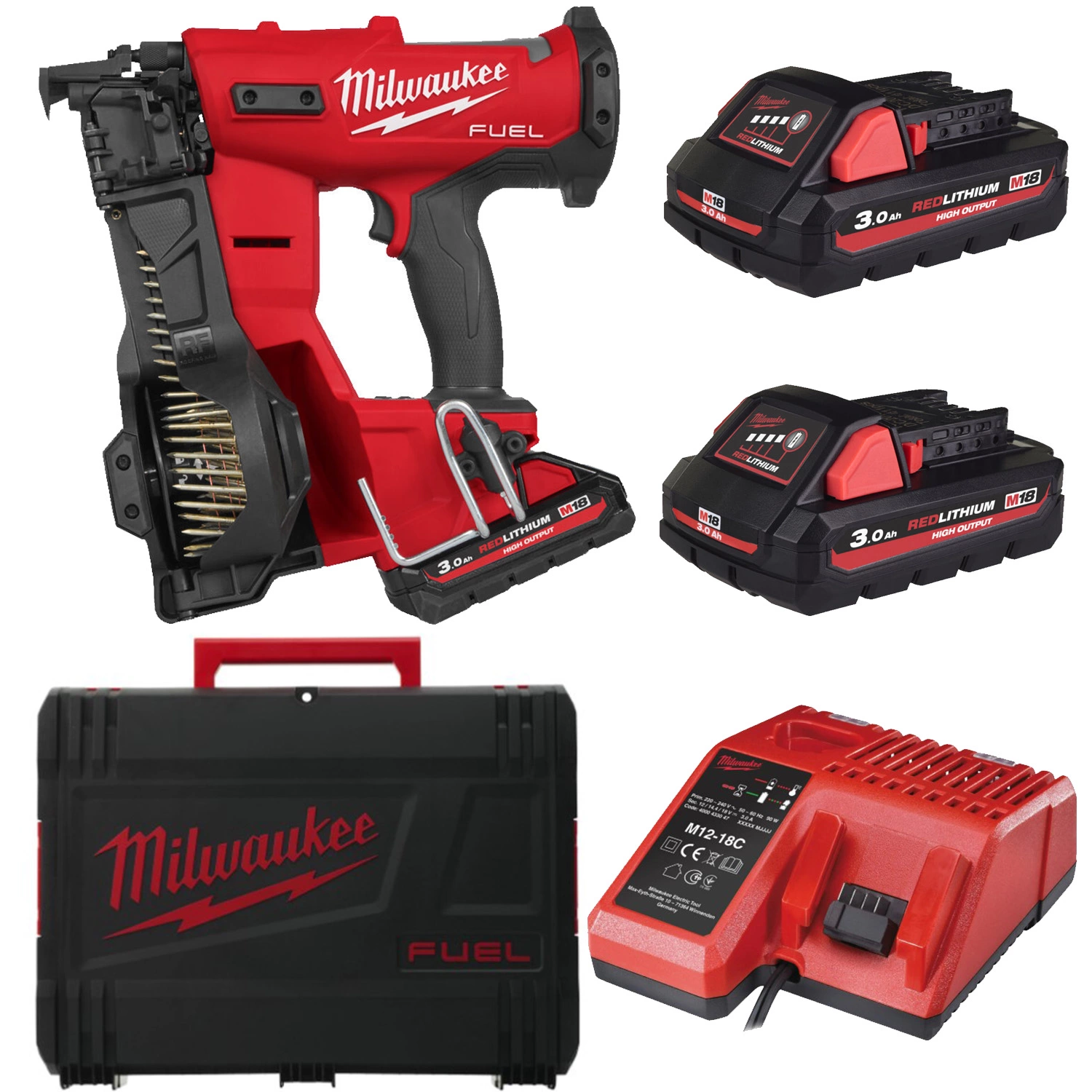 Milwaukee M18 FRCN45-302X Ensemble Cloueuse à tambour sans fil 18V Li-ion (2x batterie 3.0Ah) dans HD Box-image