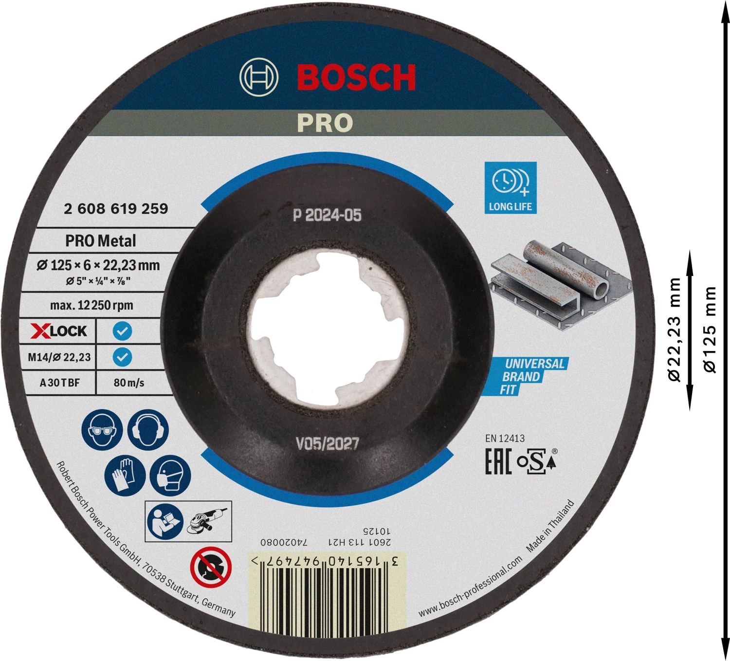 Bosch 2608619259 - X-LOCK Afbraamschijf Expert for Metal 125x6x22.23mm, bombée-image