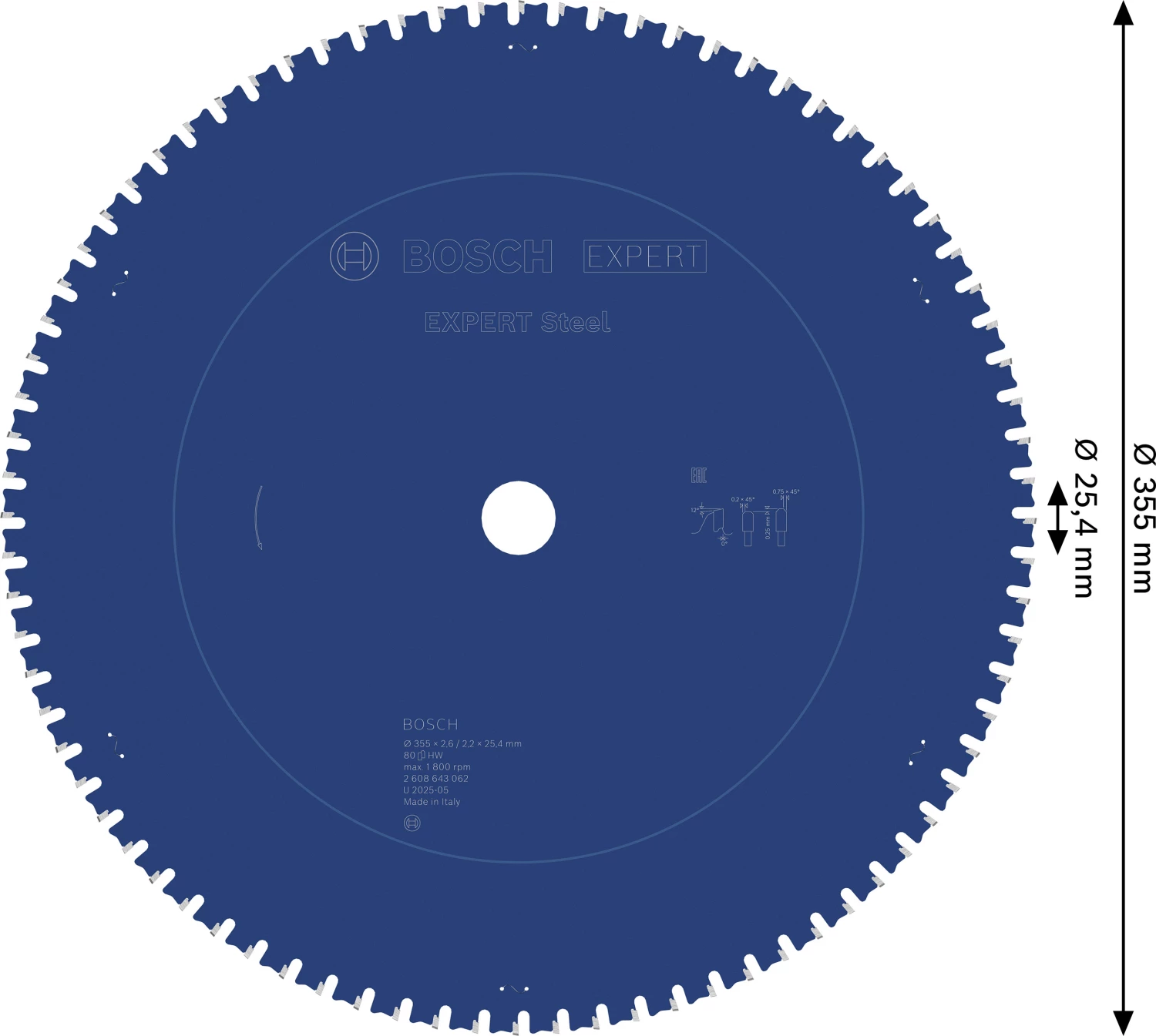 Bosch 2608643062 Expert Cirkelzaagblad - 355 x 25,4 x 80T - Metaal - Carbide-image