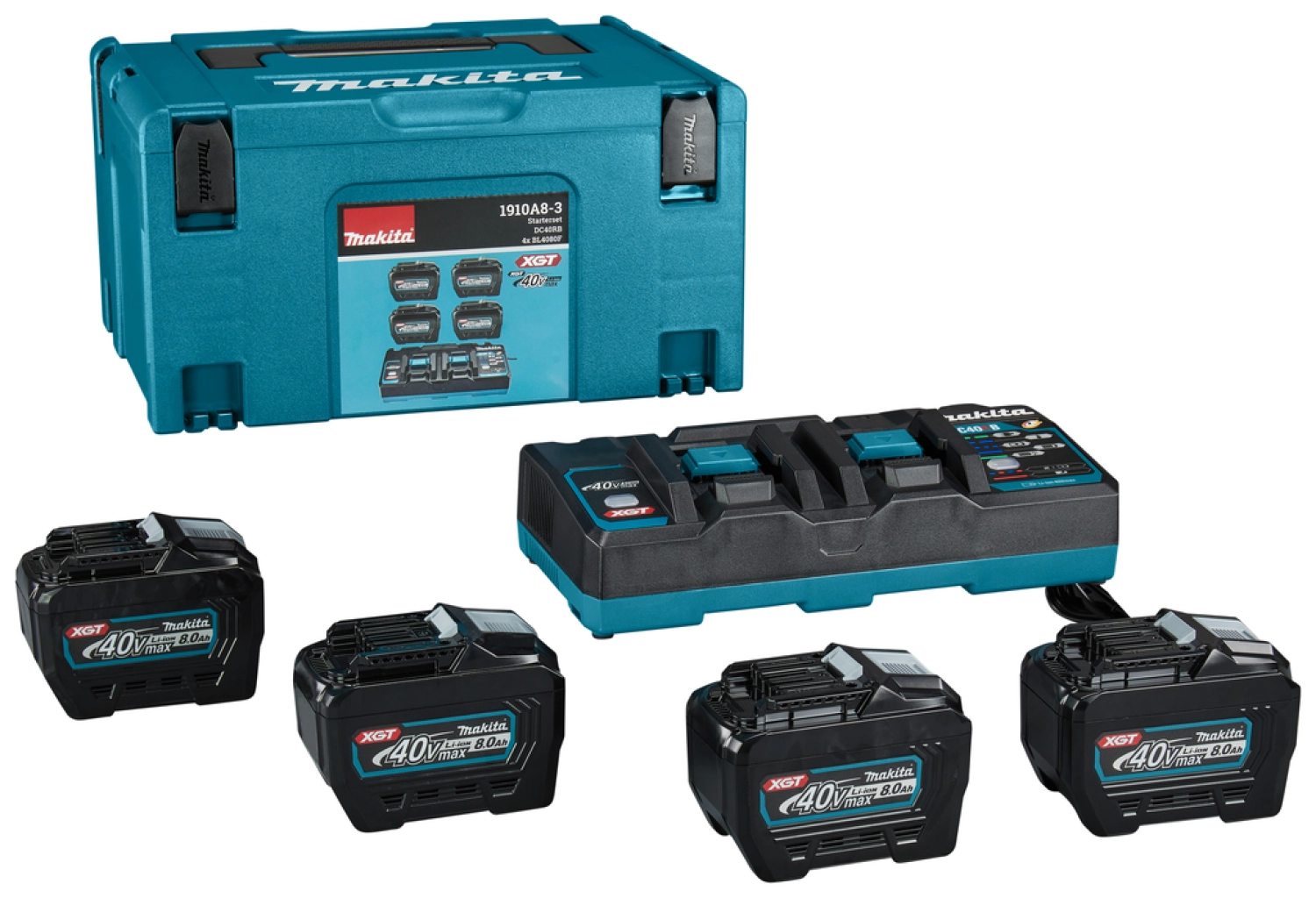 Makita 1910A8-3 40V XGT Li-ion accu starterset (4x 8.0Ah) + duolader in Mbox-image