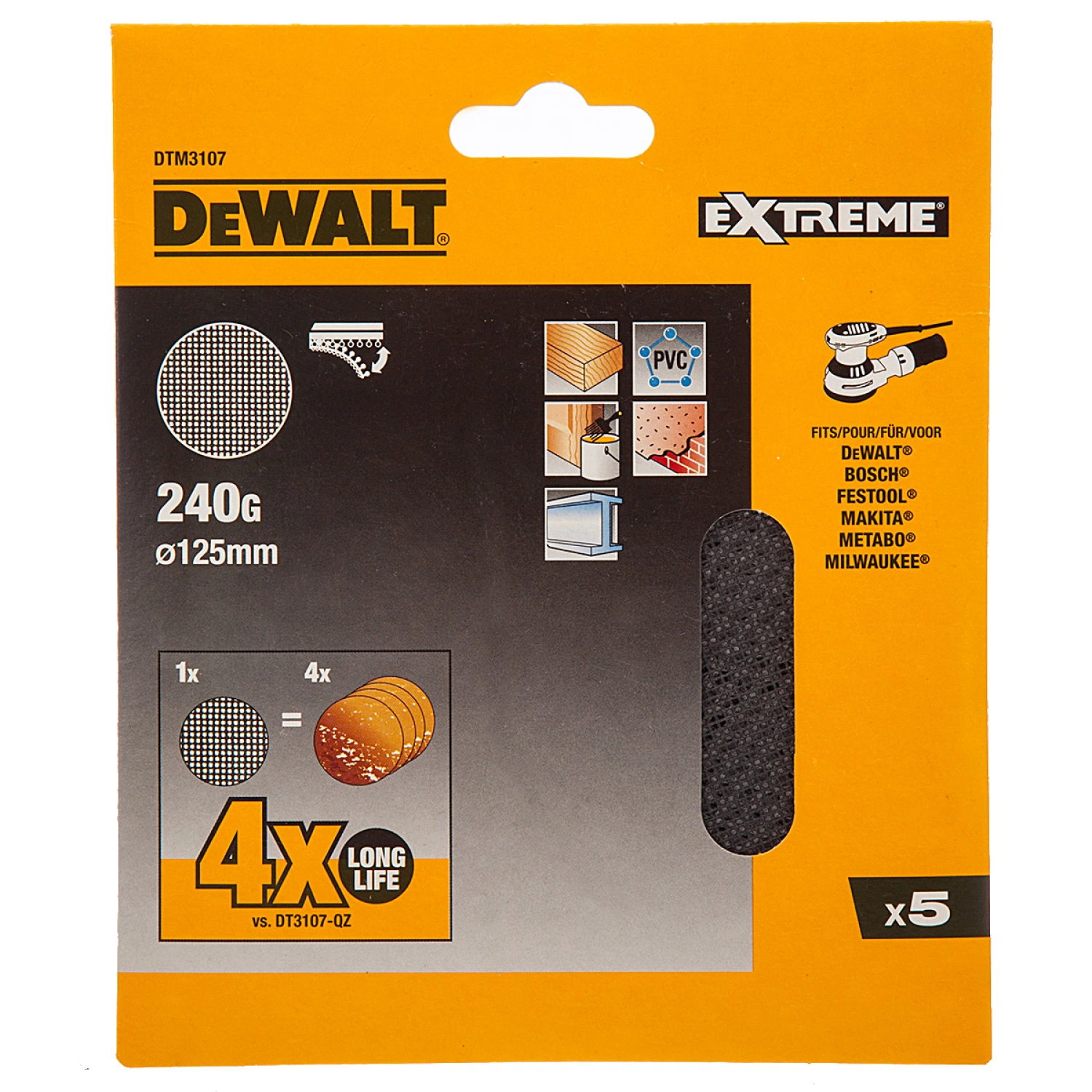 DeWALT DTM3107 Abrasifs maille - G240 - 125mm (5pcs)-image
