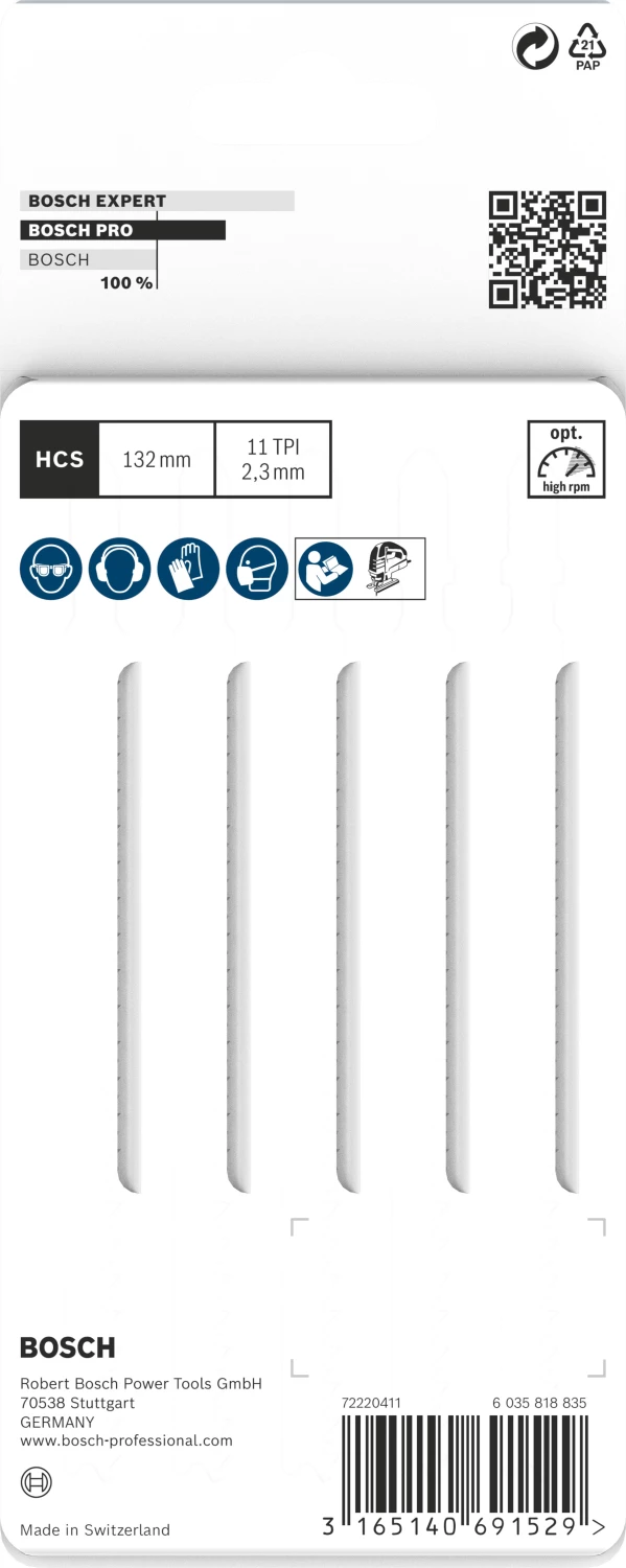 Bosch PRO T302H Lame de scie sauteuse Plastics PVC clean - 132 mm - plastique (5 pièces)-image