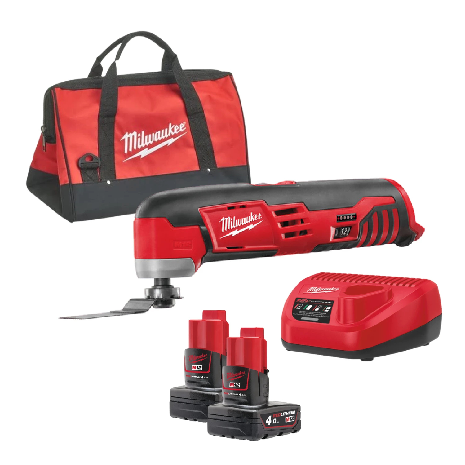 Milwaukee C12 MT-402B 12V Li-Ion Accu multitool set (2x 4.0Ah accu) + 8 delige accessoireset in tas - variabel-image