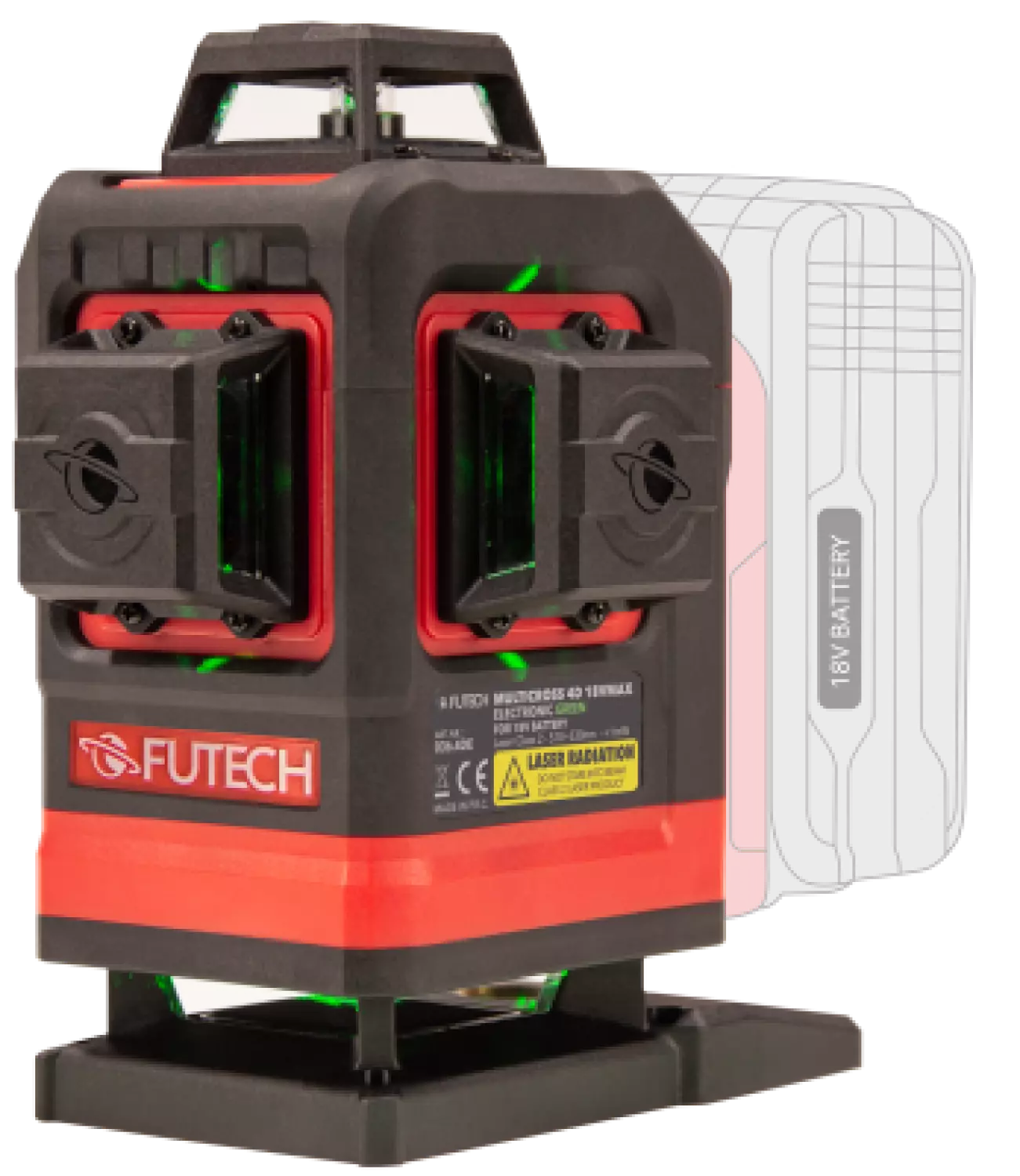 Futech Multicross 4D 18VMAX Laser électronique à lignes croisées avec trépied et télécommande - vert - 4 lignes - IP54-image