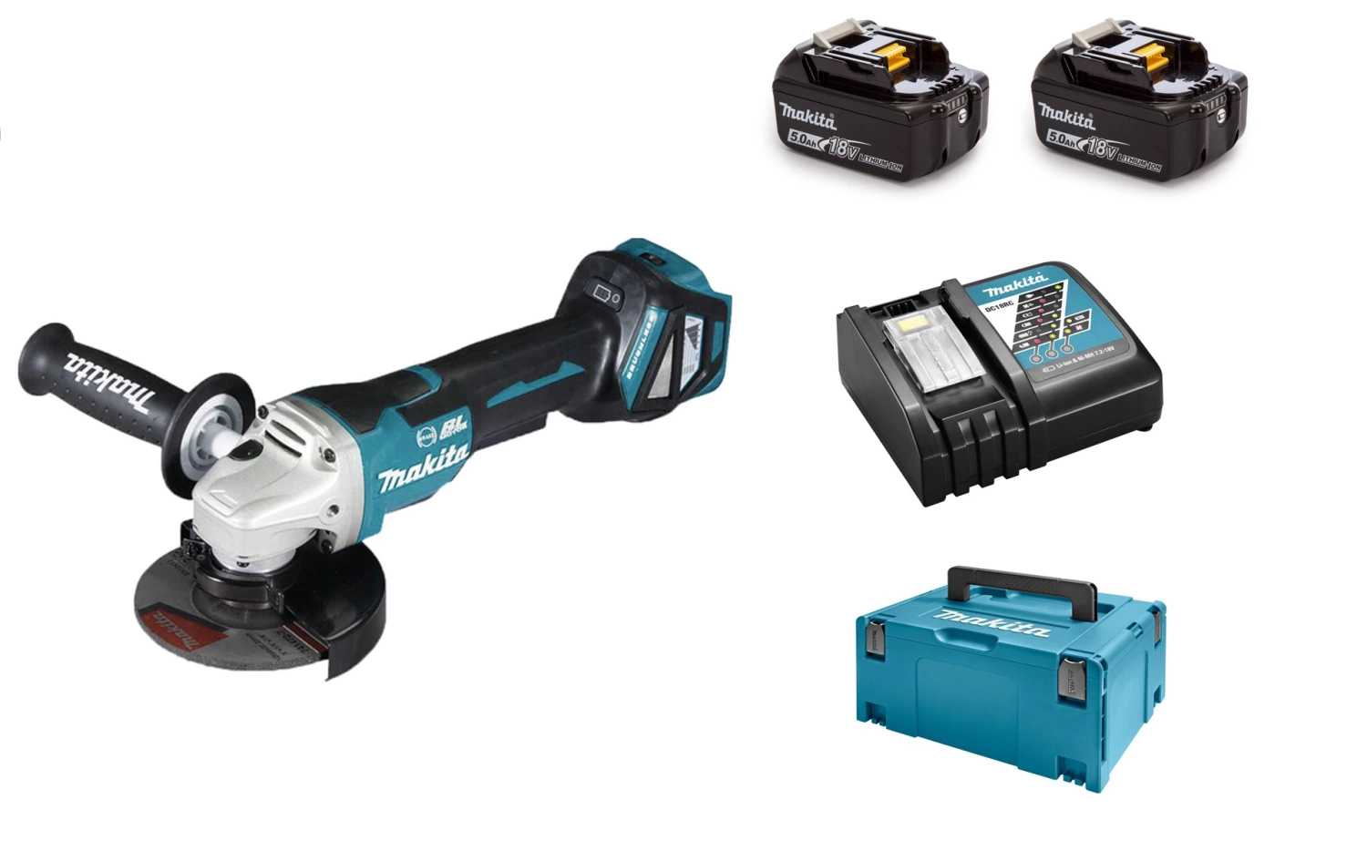 Makita DGA517RTJ Meuleuse d'angle sans-fil - 18V Li-ion (2 batteries 5,0 Ah) - Modèle ADT - MAKPAC - 125 mm - Brushless-image