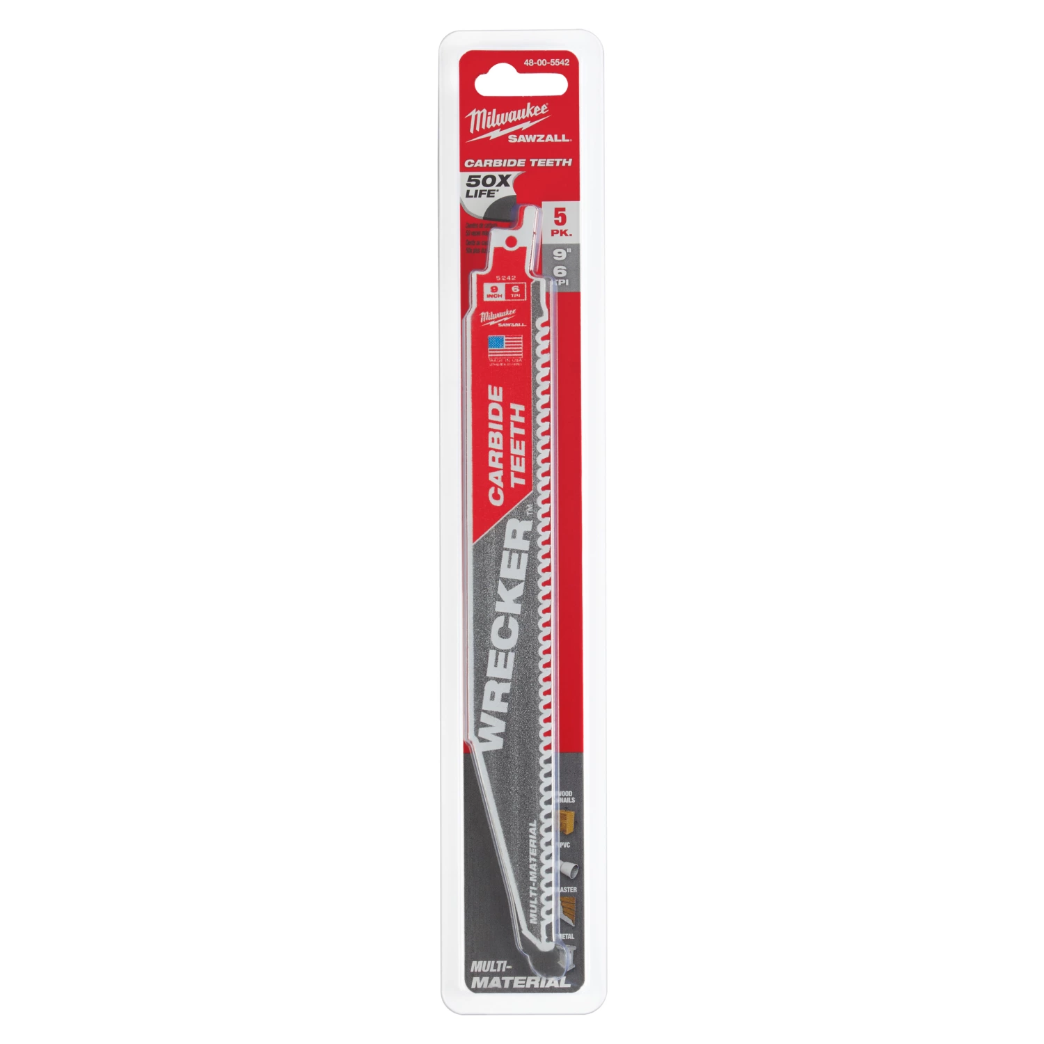 Milwaukee 48475542 Lame de scie alternative Sawzall, carbure WRECKER - 230 x 6TPI - multi - 5 pcs.-image