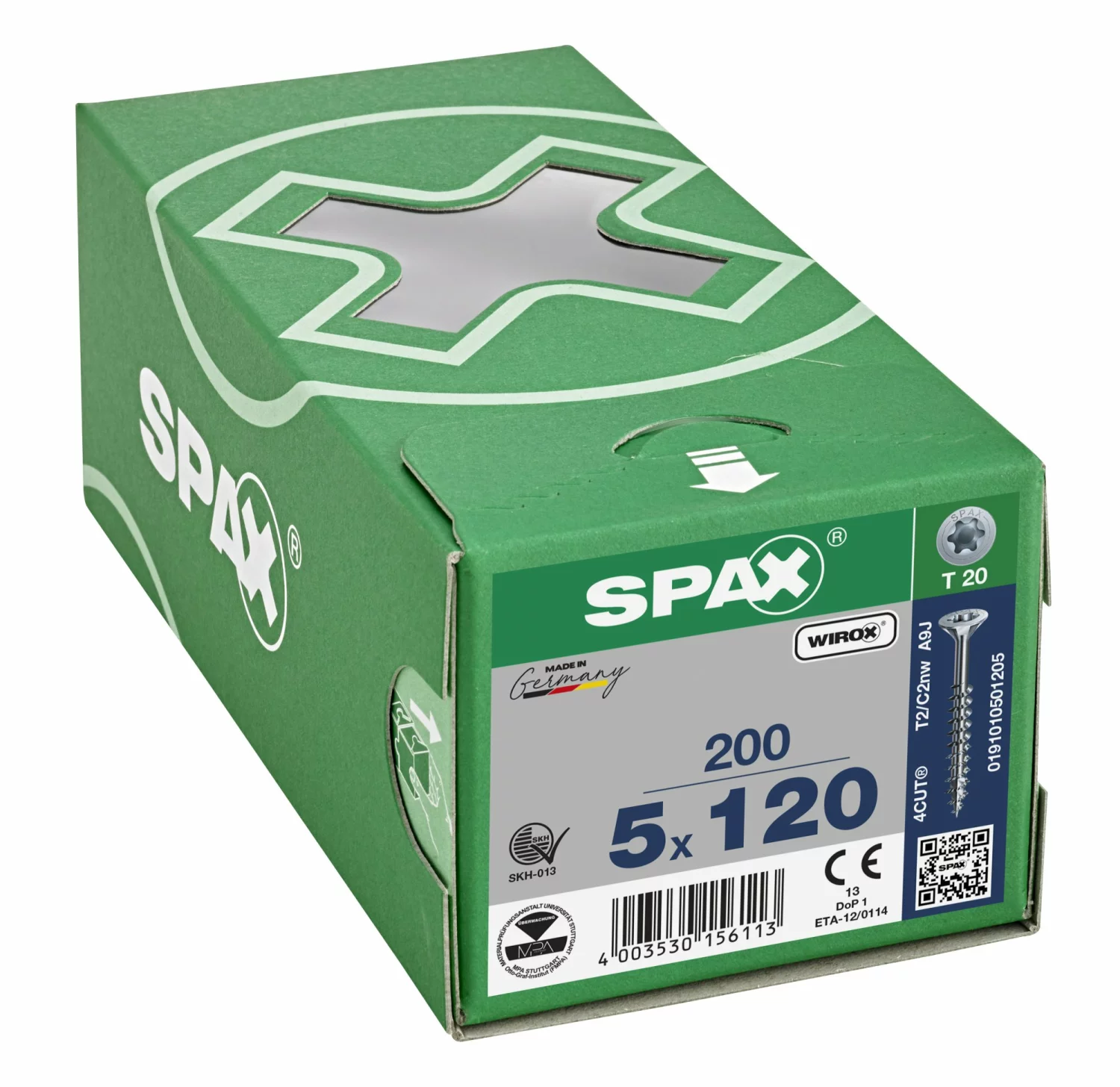 SPAX 191010501205 - Vis universelle, 5 x 120 mm, 200 pièces, Filetage partiel, Tête fraisée, T-STAR plus T20, 4CUT, WIROX-image