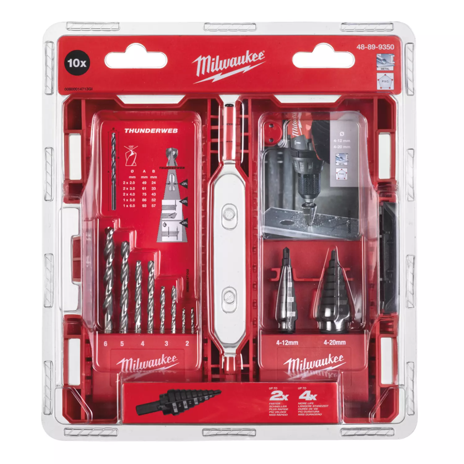 Milwaukee 48899350 Combinaison de forets étagés et de forets à métaux - 10 pièces-image