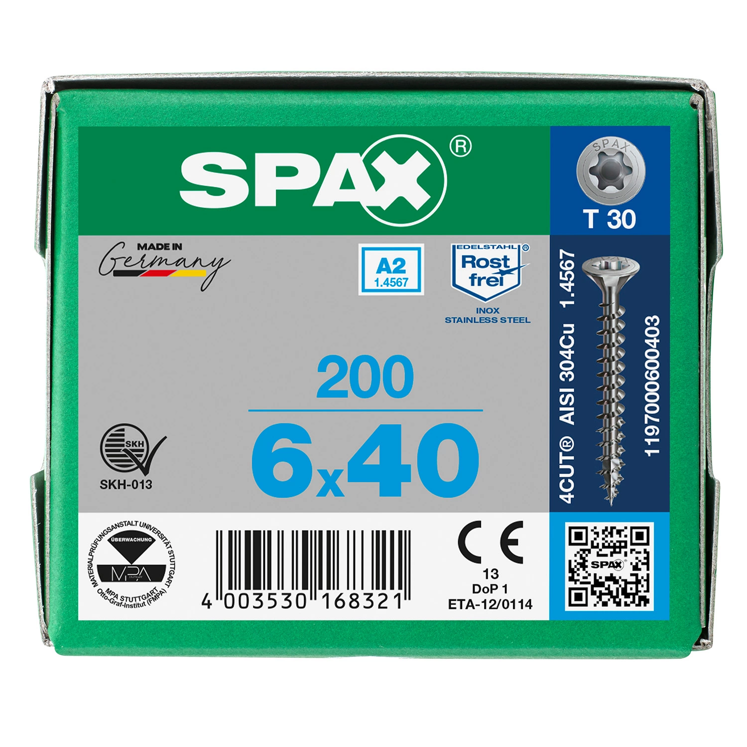 SPAX RVS schroeven verzonken kop - voldraad - T30 - 6.0x40 mm (200st)-image
