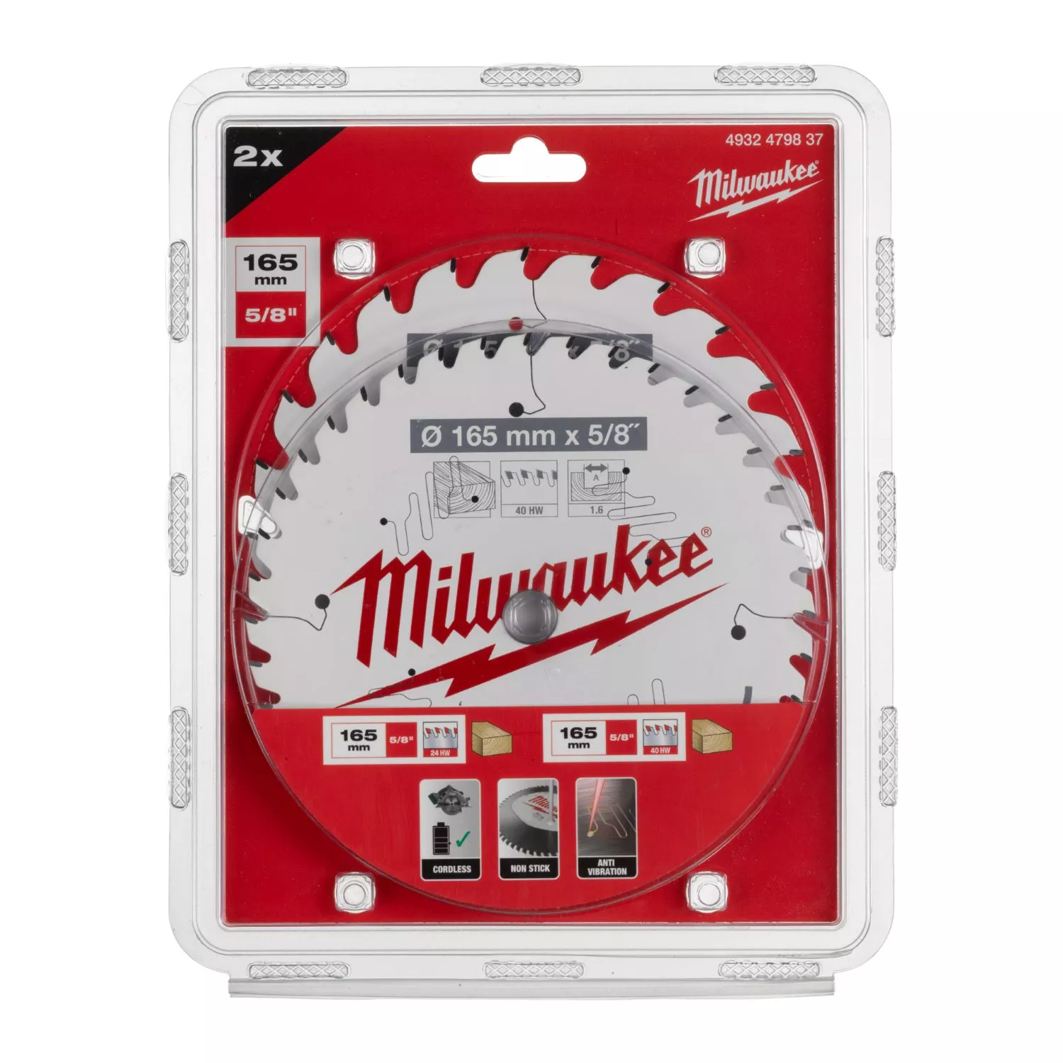 Milwaukee 4932479837 Lame de scie circulaire - 165 x 24T/40T - bois - lot de deux-image