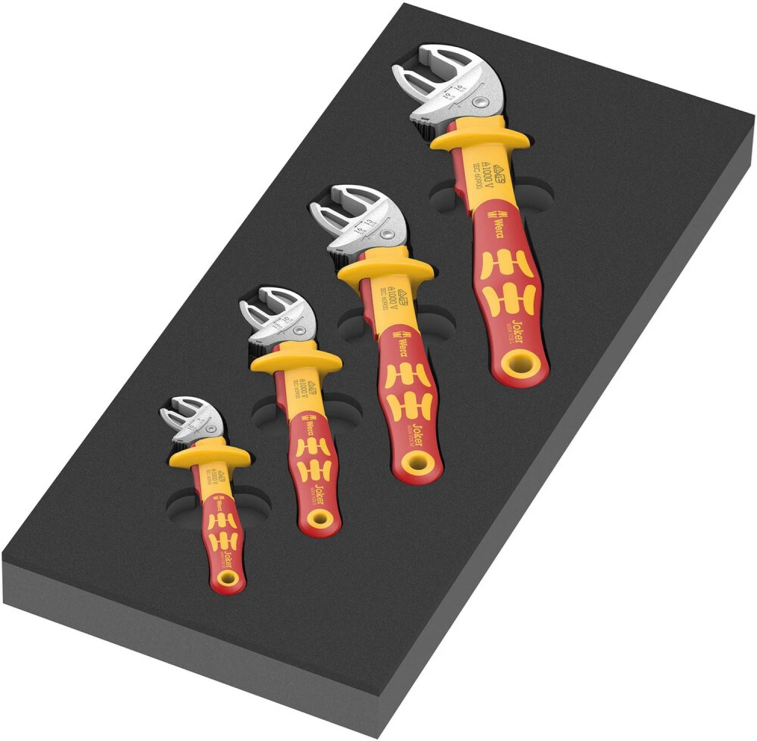 Wera 05150124001 9734 4 pièces 6004 Joker VDE Set 1 Jeu de clés à molette auto-ajustables dans un insert en mousse - 7-19 mm-image