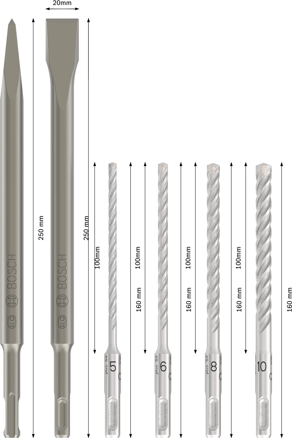 Bosch 2607017585 Jeu de 6 burins et forets SDS plus-4C PRO-image