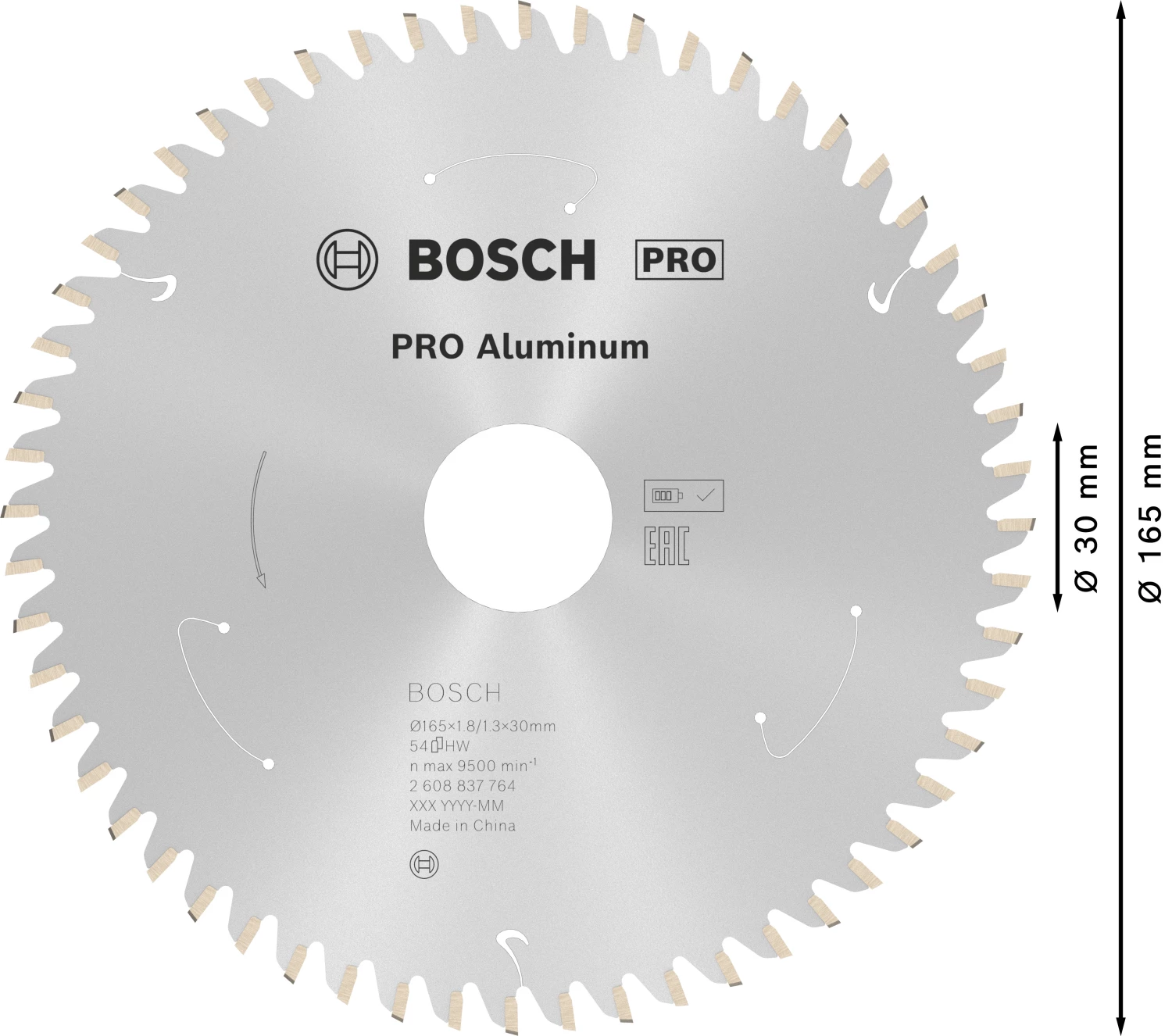 Bosch 2608837764 PRO cirkelzaagblad - 165 x 30 x 54T - aluminium-image