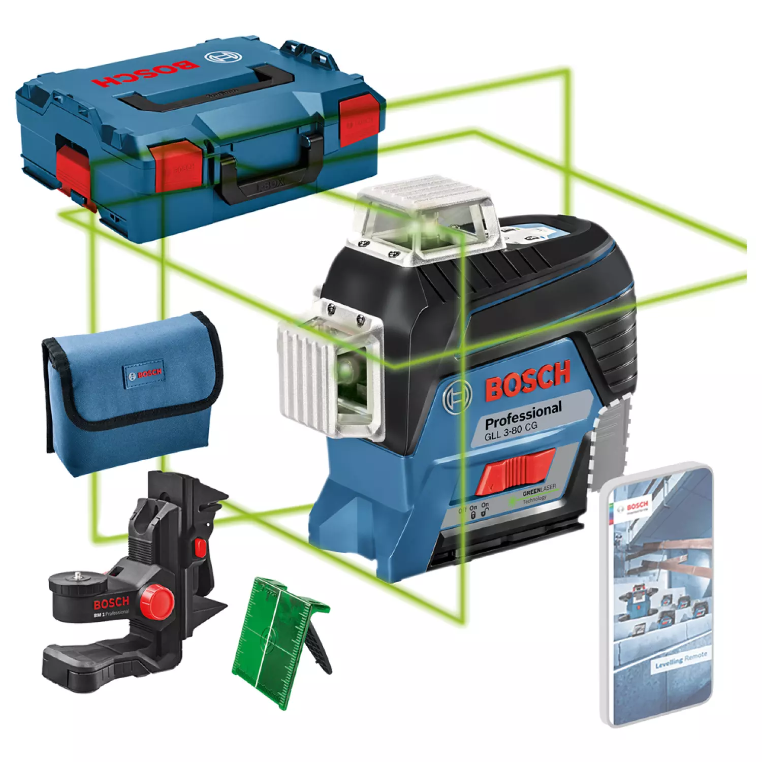Bosch GLL 3-80 CG SOLO 12V Li-Ion Laser à lignes croisées avec batterie dans L-Boxx - Vert-image
