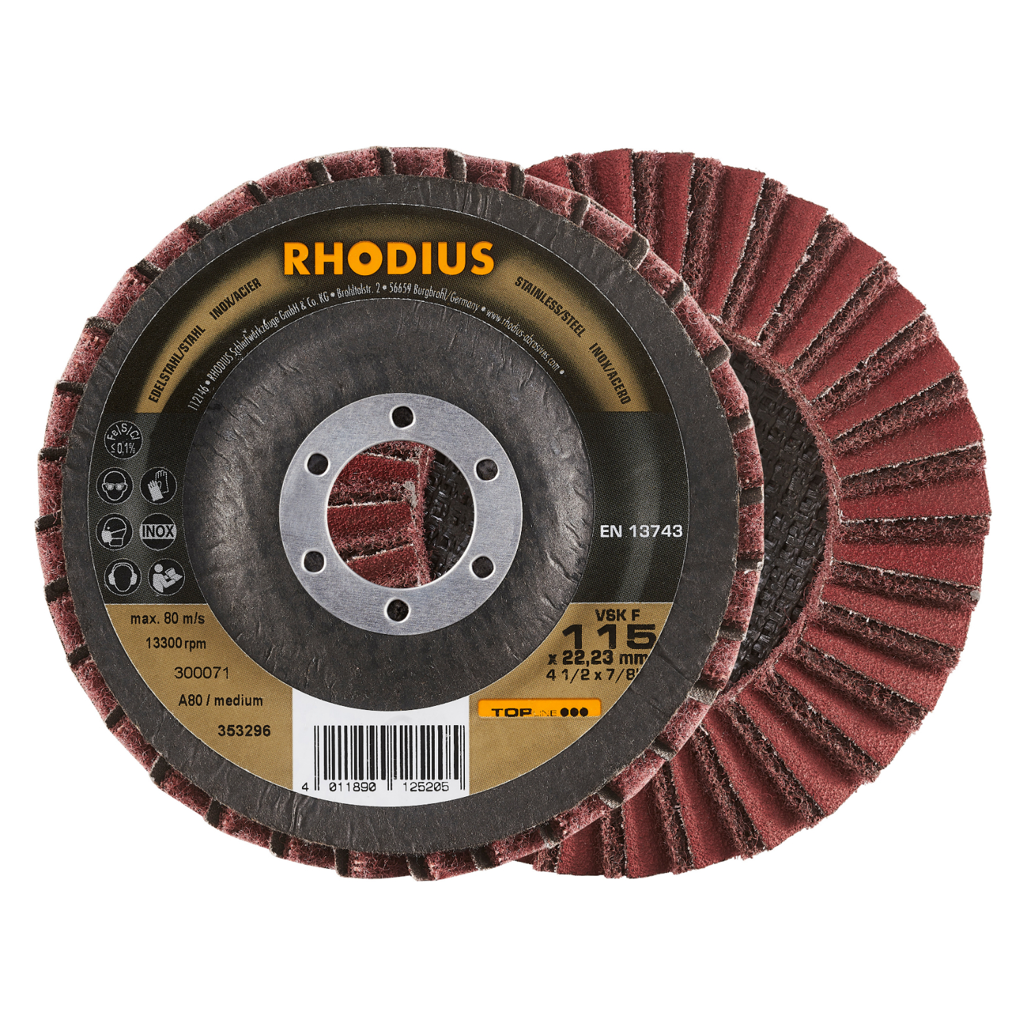 Rhodius 353296 VSK F TOPline lll Disque à lamelles 115x22.23 (10 pcs) K80 / Medium-image