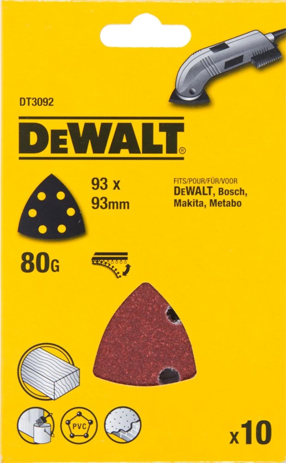 DeWALT DT3092 Feuilles abrasive pour ponceuse Delta - K80 - 93mm (10pce.)-image