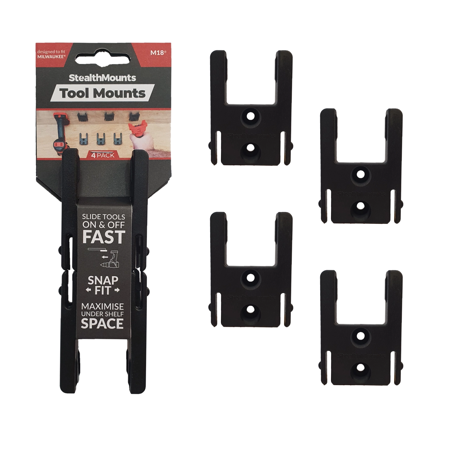 StealthMounts TM-MW18-BLK-4 Machinehouder voor Milwaukee M18 - Zwart - 4-pack-image