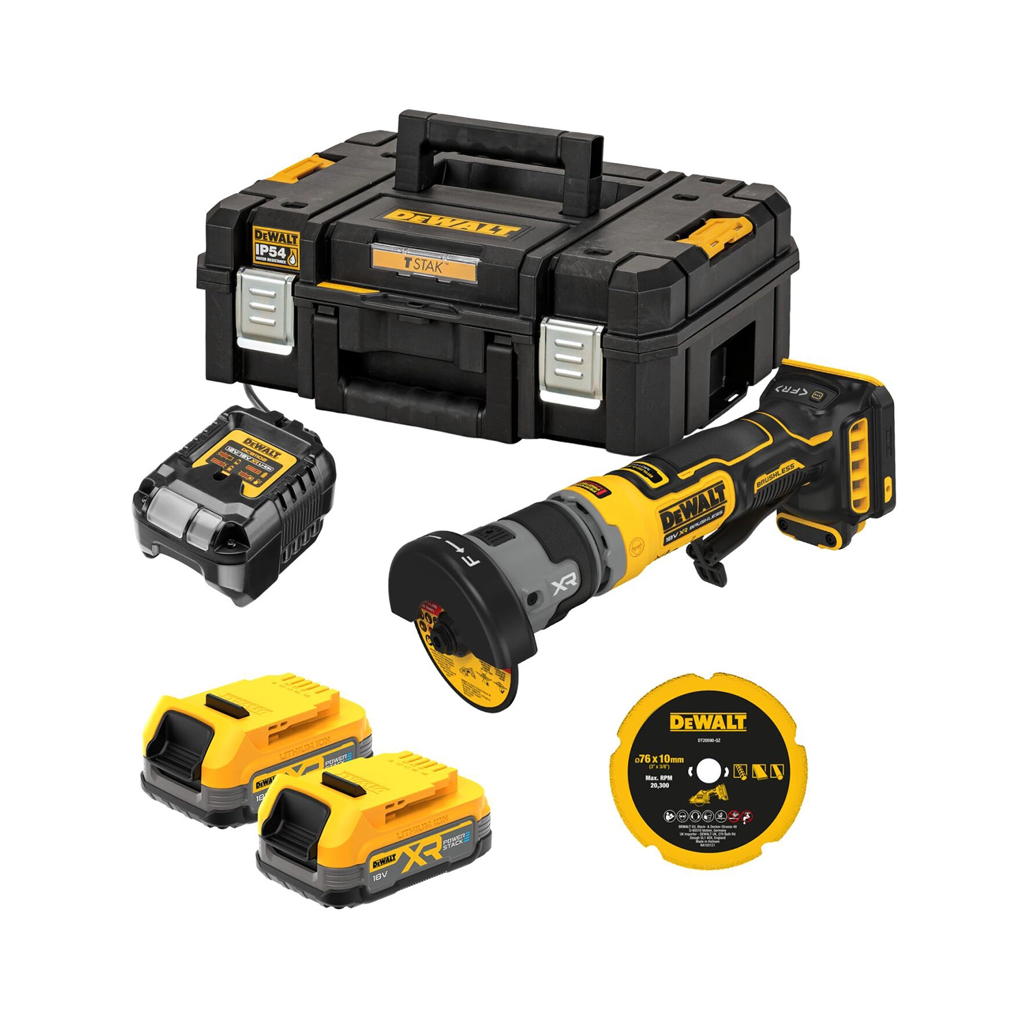 DeWALT DCG430E2T-QW Kit tronçonneuse sans fil 18 V XR (2 batteries Powerstack 1,7 Ah + chargeur) - 76 mm-image