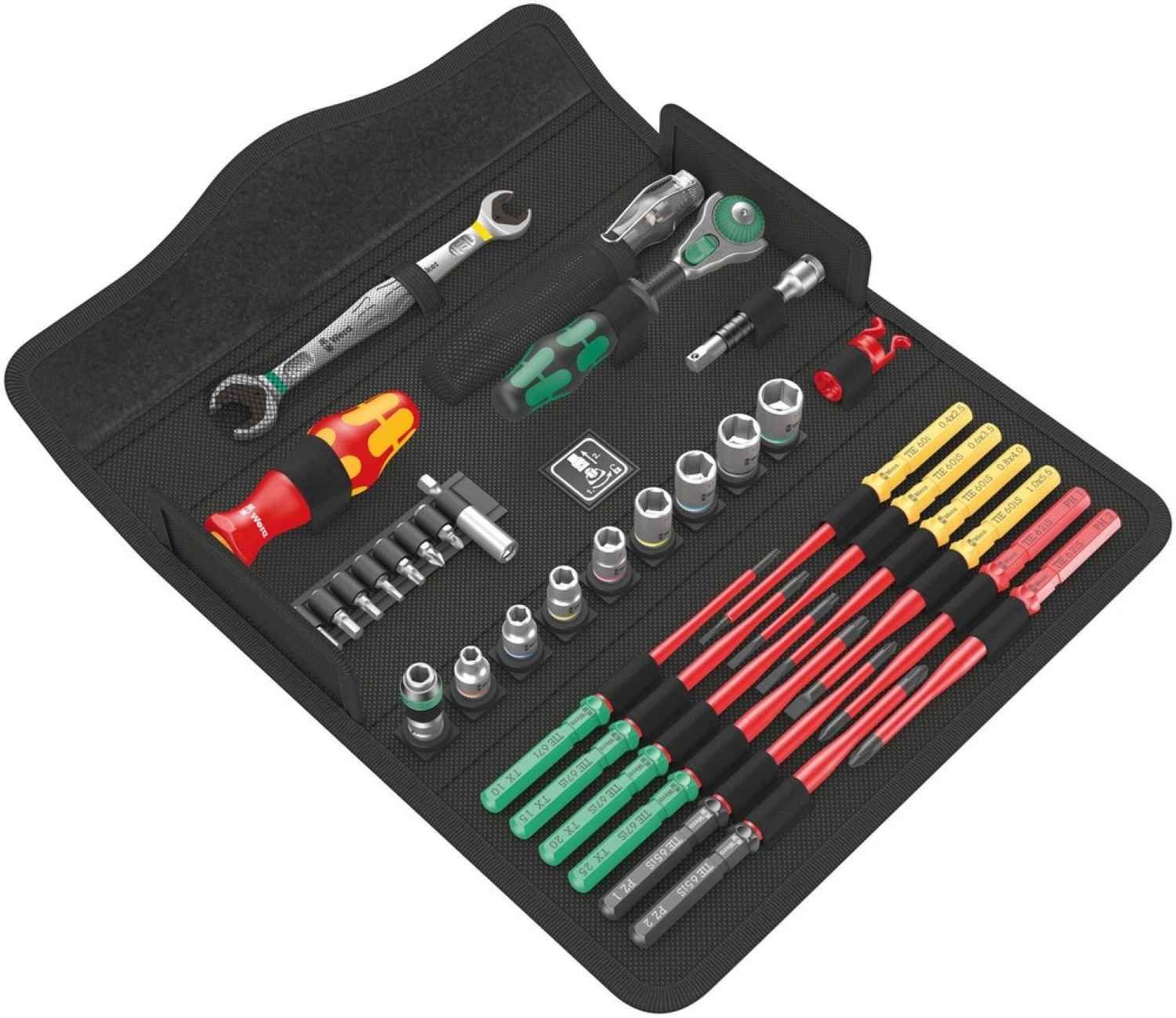 Wera 05135926001 Jeu d'outils de service Kraftform Kompakt W1 de 35 pièces dans une pochette-image