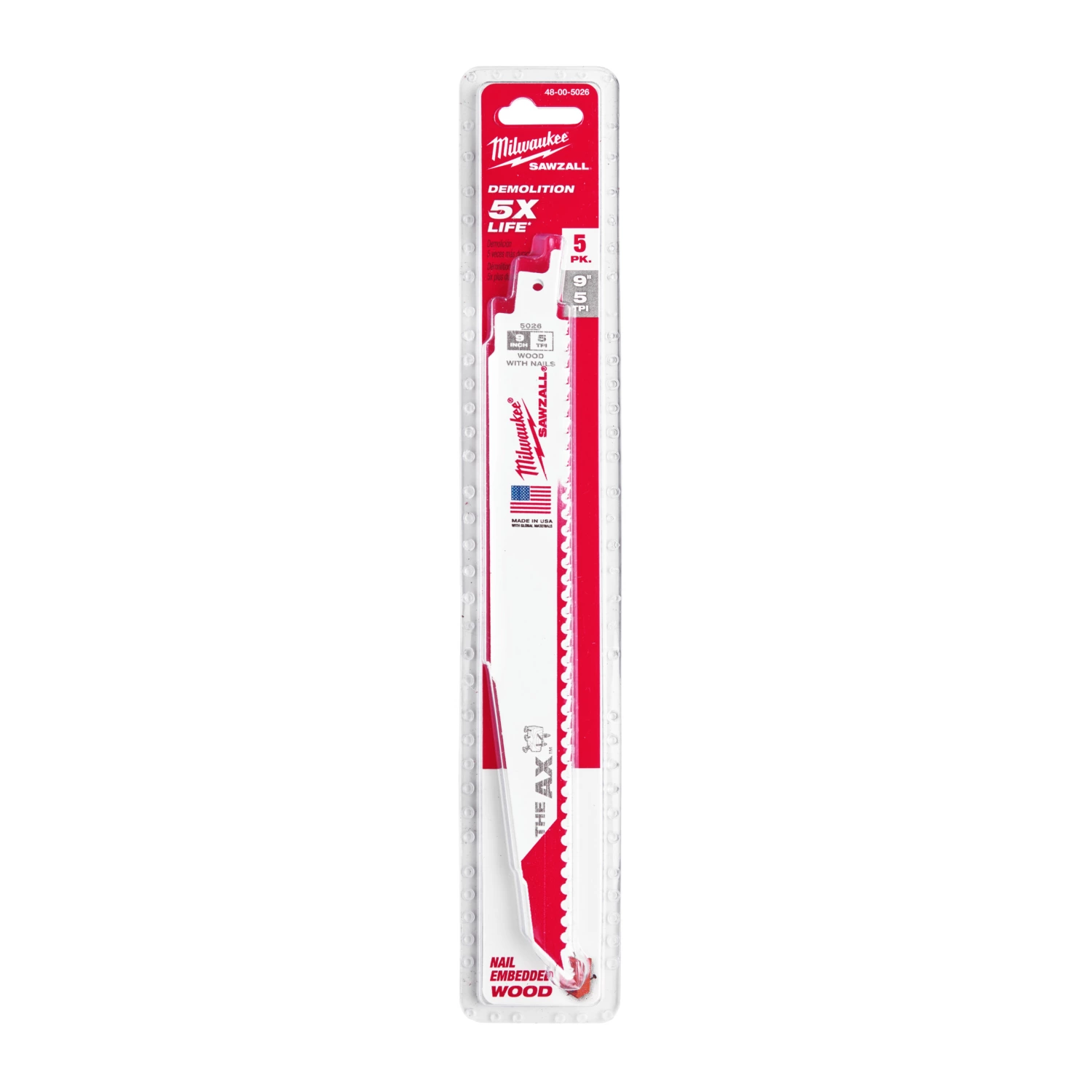 Milwaukee 48475026 Sawzall Reciprozaagblad The AX - 230 x 5TPI - hout - 5st-image