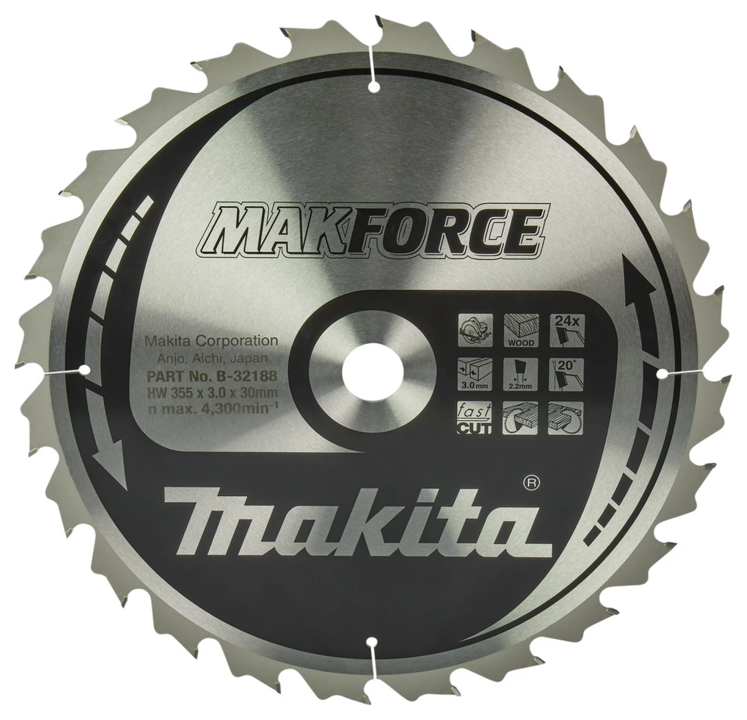 Makita B-32188 Makforce  Lame de scie circulaire - 355 x 30 x 24T - Bois-image