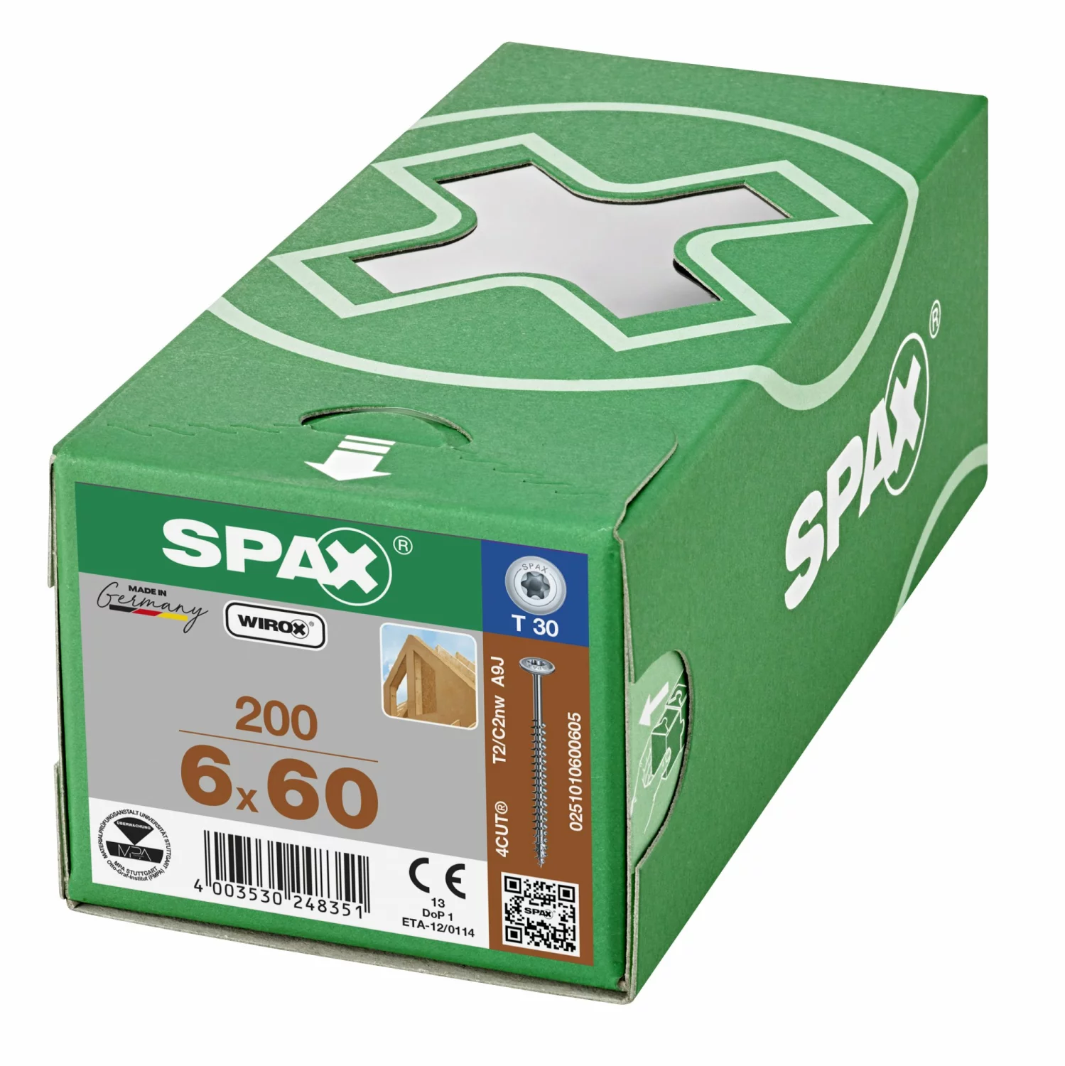 SPAX 251010600605 - HI.FORCE, 6 x 60 mm, 200 pièces, Tête centrante, Tête disque, T-STAR plus T30, 4CUT, WIROX-image