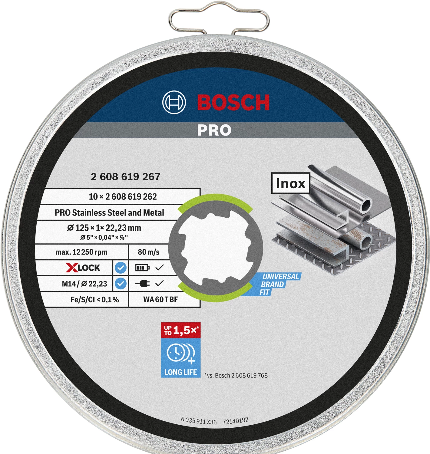 Bosch 2608619267 - X-LOCK Disques à tronçonner dans boîte 10x Standard for Inox 10x125x1x22.23mm, plat-image