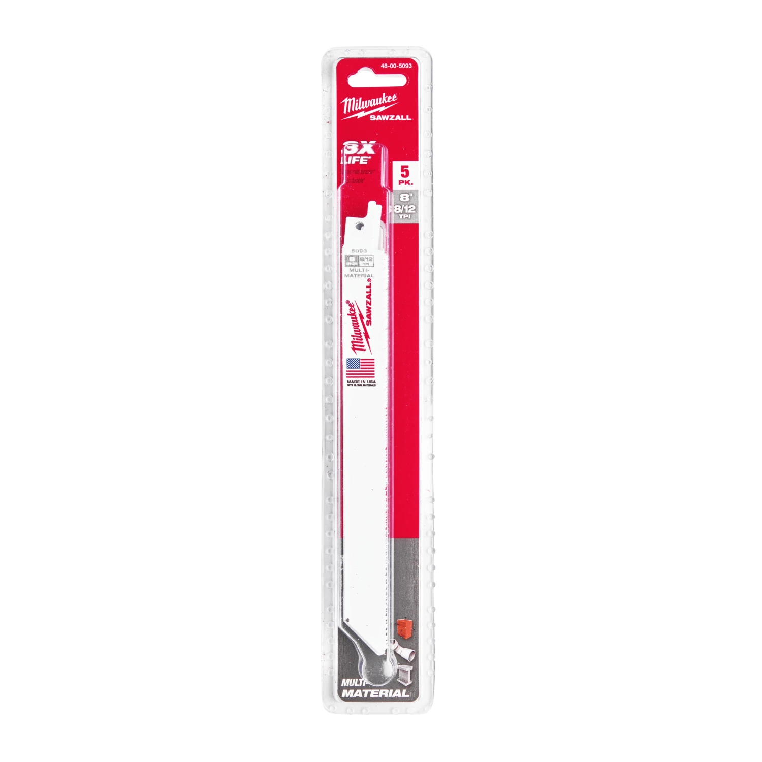 Milwaukee 48475093 Sawzall Reciprozaagblad - 200 x 8/12TPI - hout/metaal/kunststof - 5st-image
