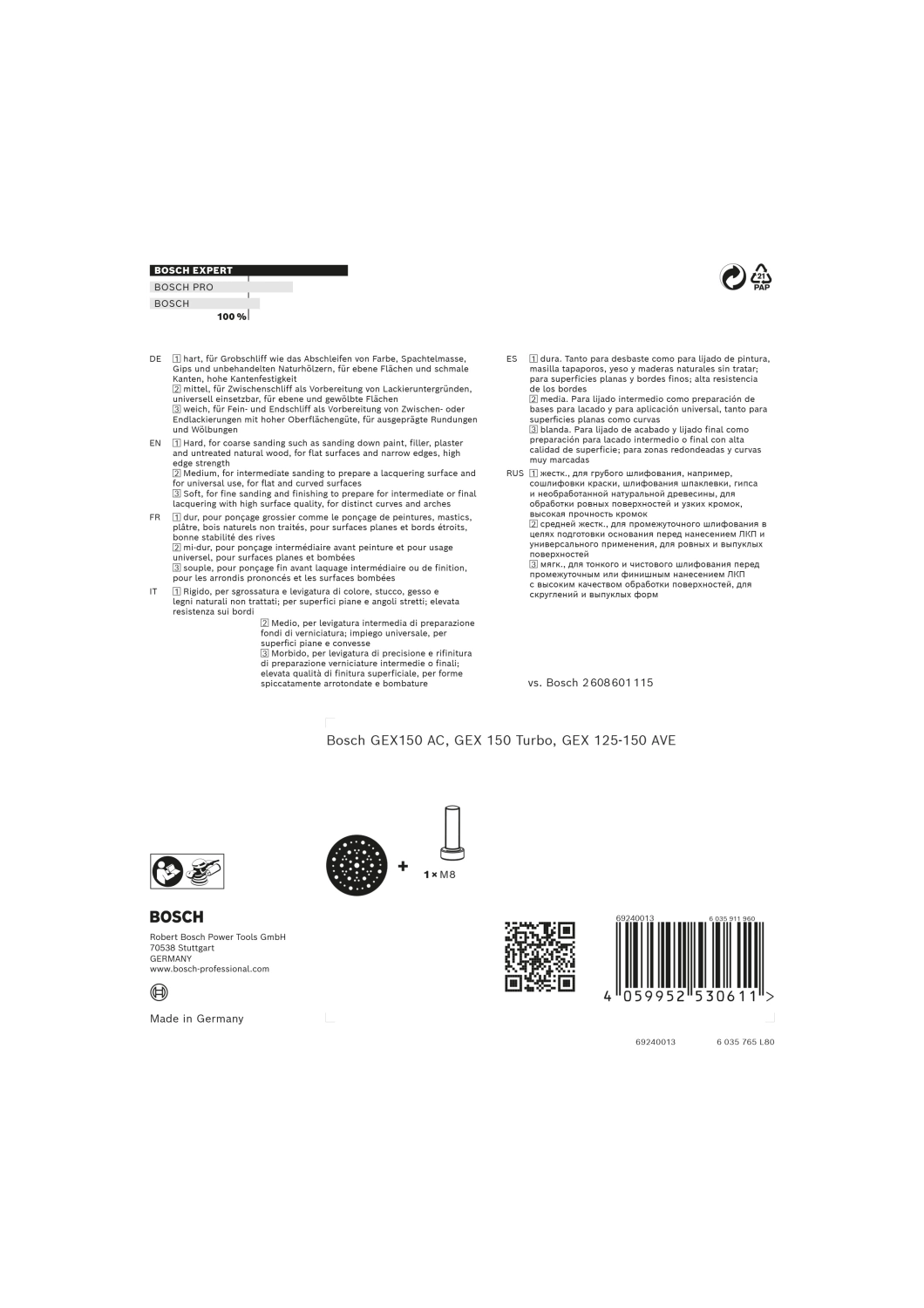 Bosch EXPERT 2608900011 - EXPERT Plateau de ponçage multi-trous dur, 150 mm, GEX-image