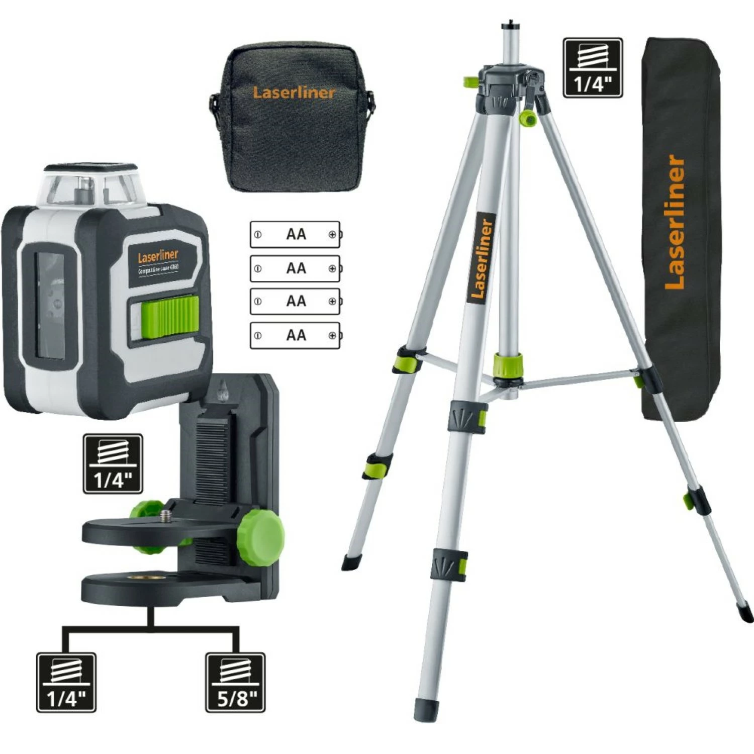 Laserliner CompactLine-Laser G360 Kruislijnlaser set incl. statief in tas - 2 lijnen - 30m - Groen - Bluetooth-image