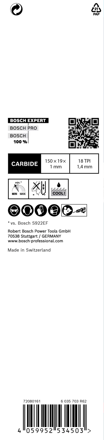 Bosch 2608900360 EXPERT Reciprozaagblad S922EHM Thin Tough Metal-image