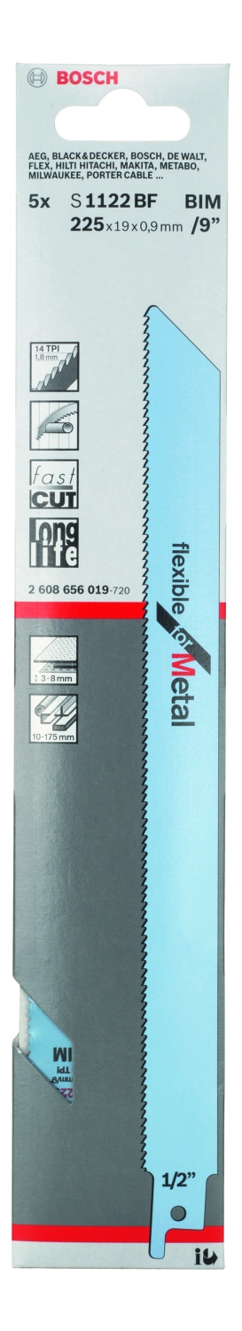 Bosch S1122BF Lame de scie sabre standard pour le métal - 225 x 0,9 (5 pièces)