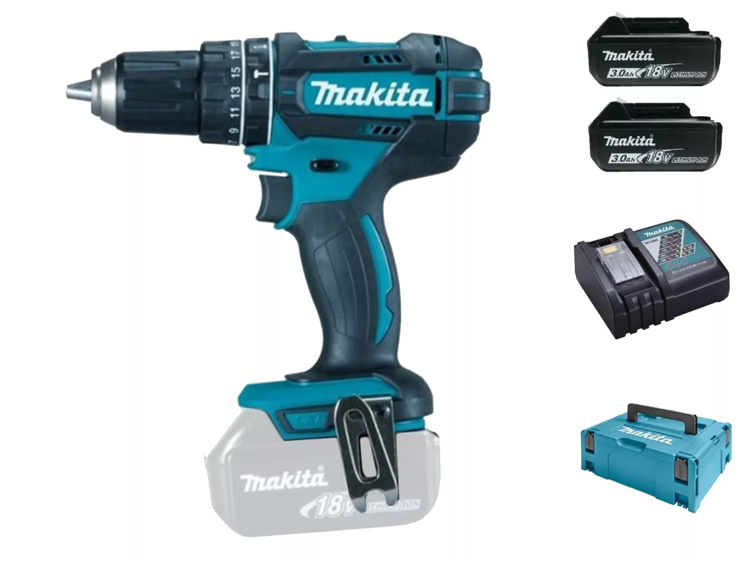 Makita DHP482RFJ - Set de Perceuse visseuse à percussion 18V Li-Ion (2x batterie 3,0Ah) dans MAKPAC-image