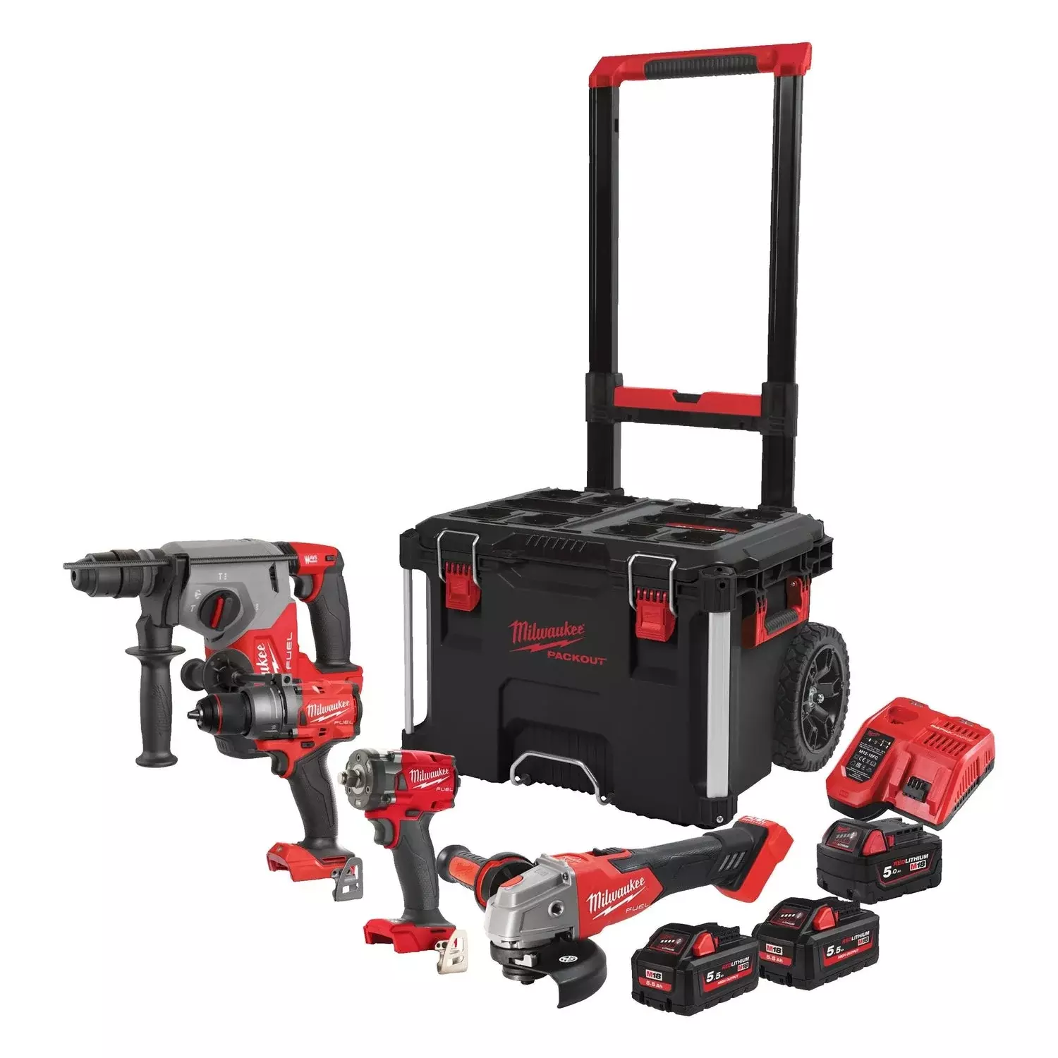 Milwaukee M18 FPP4C-555T Powerpack 4-delig 18V 5.0 / 5.5Ah in Packout™ Trolley - 4933492525-image