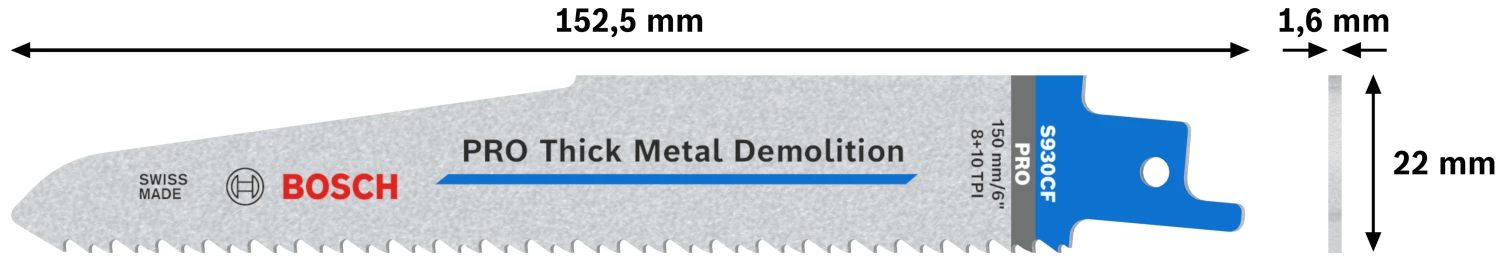 Bosch PRO S930CF Lame de scie sabre pour démolition de métaux épais - 150 mm - métal (5 pièces)