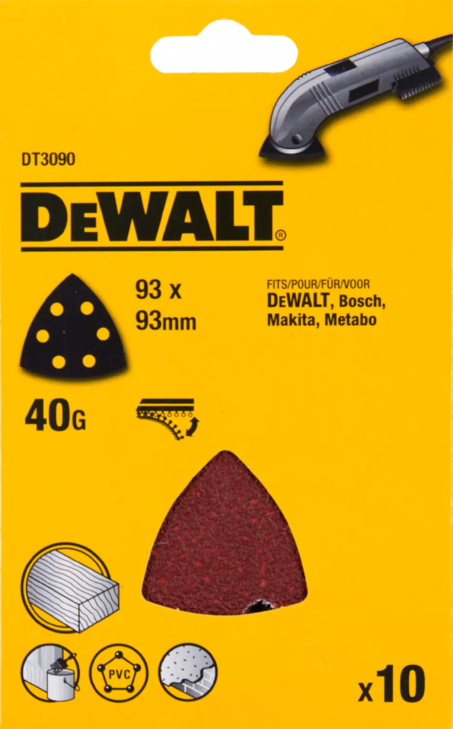 DeWALT 3090 Feuilles abrasive pour ponceuse Delta - K40 - 93mm (10pcs)-image