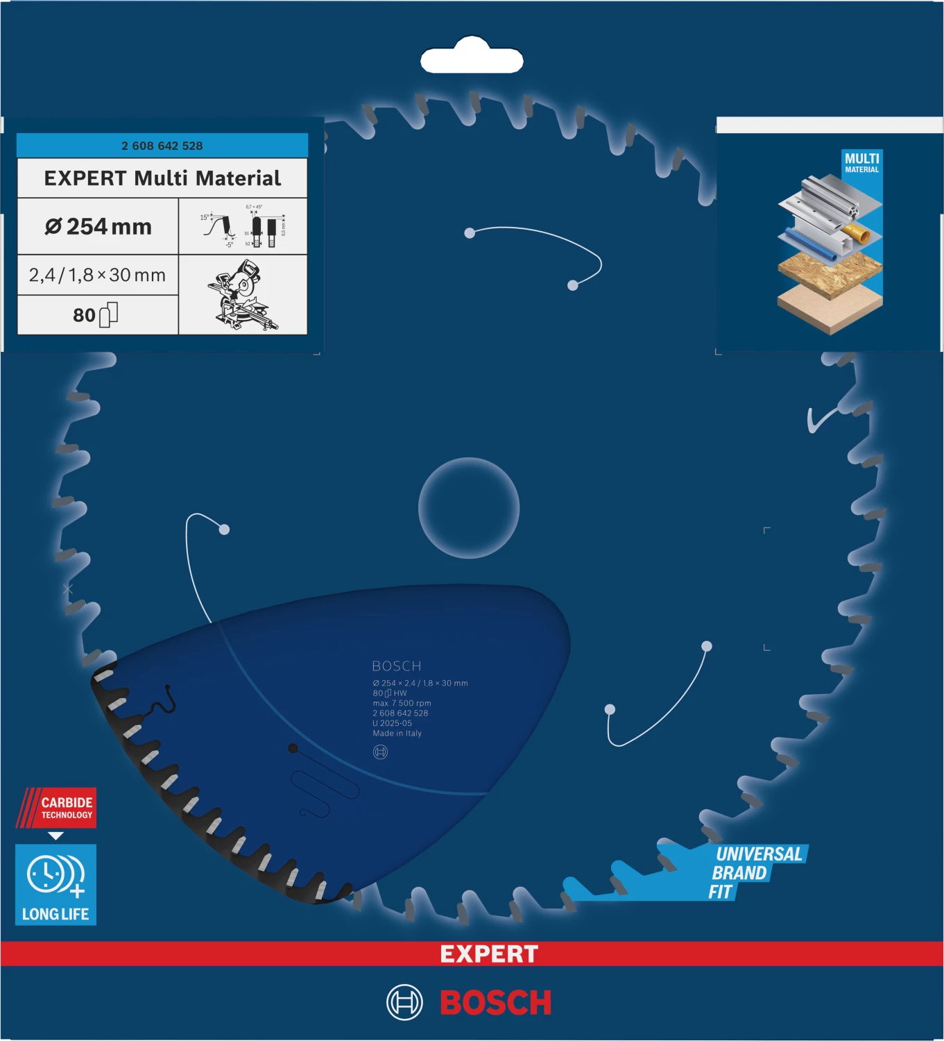 Bosch 2608642528 - Lame de Scie Circulaire Expert pour Multi Material, 254 x 30 x 2,4 mm, 80D-image