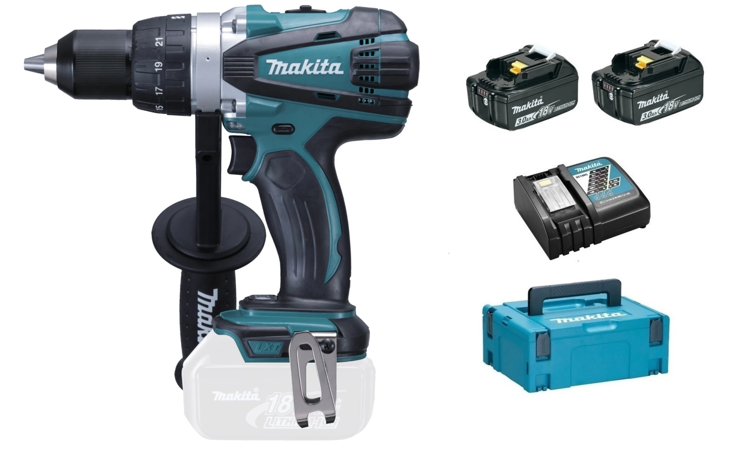 Makita DDF458RFJ - Set perceuse visseuse Li-Ion 18V (2x batterie 3.0Ah) dans MAKPAC - 91Nm-image