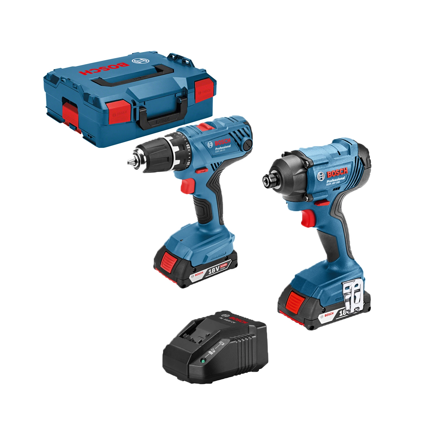 Bosch 06019G5101 18V Li-Ion accu boor-/schroefmachine (GSR 18V-21) & Slagschroevendraaier (GDR 18V-160) combiset (2x 2,0Ah accu) in L-boxx-image
