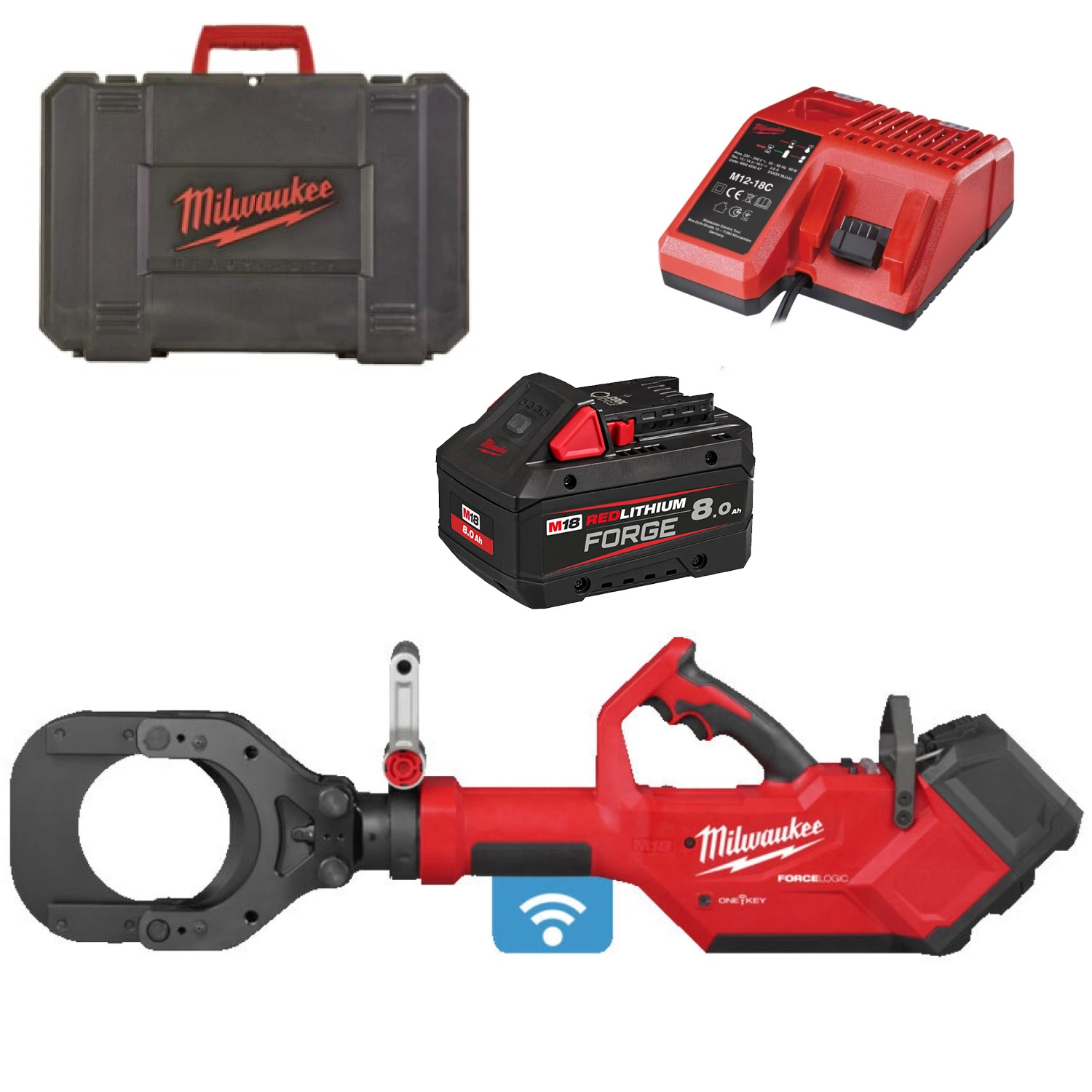 Milwaukee M18 HCC125-801C 18V Li-ion accu Hydraulische veiligheids kabelkniptang set (1x 8.0Ah accu) in koffer - 125mm-image