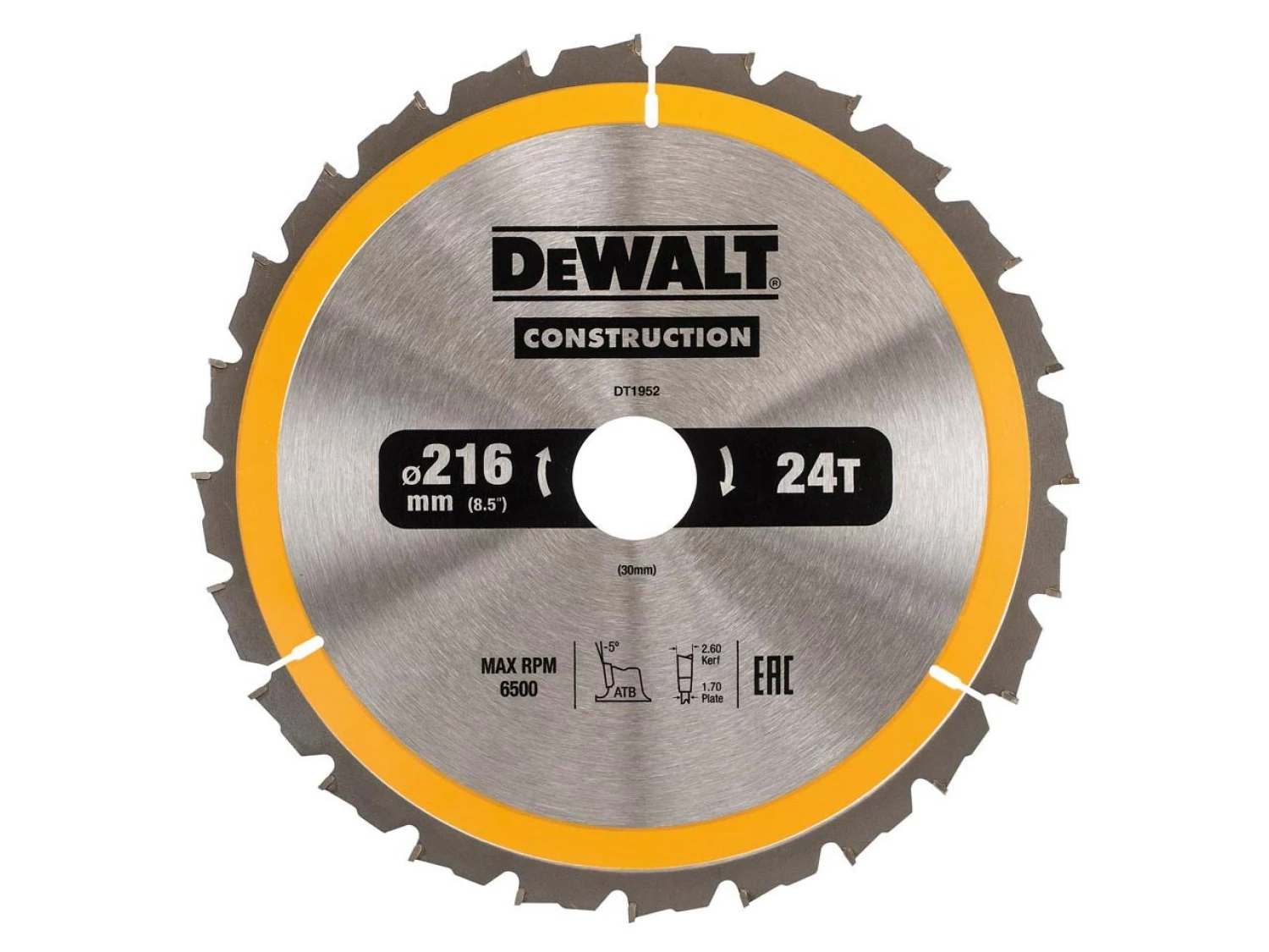 DeWALT DT1952 Circular Saw Blade - 216 x 30 x 24t - Wood (avec ongles)-image