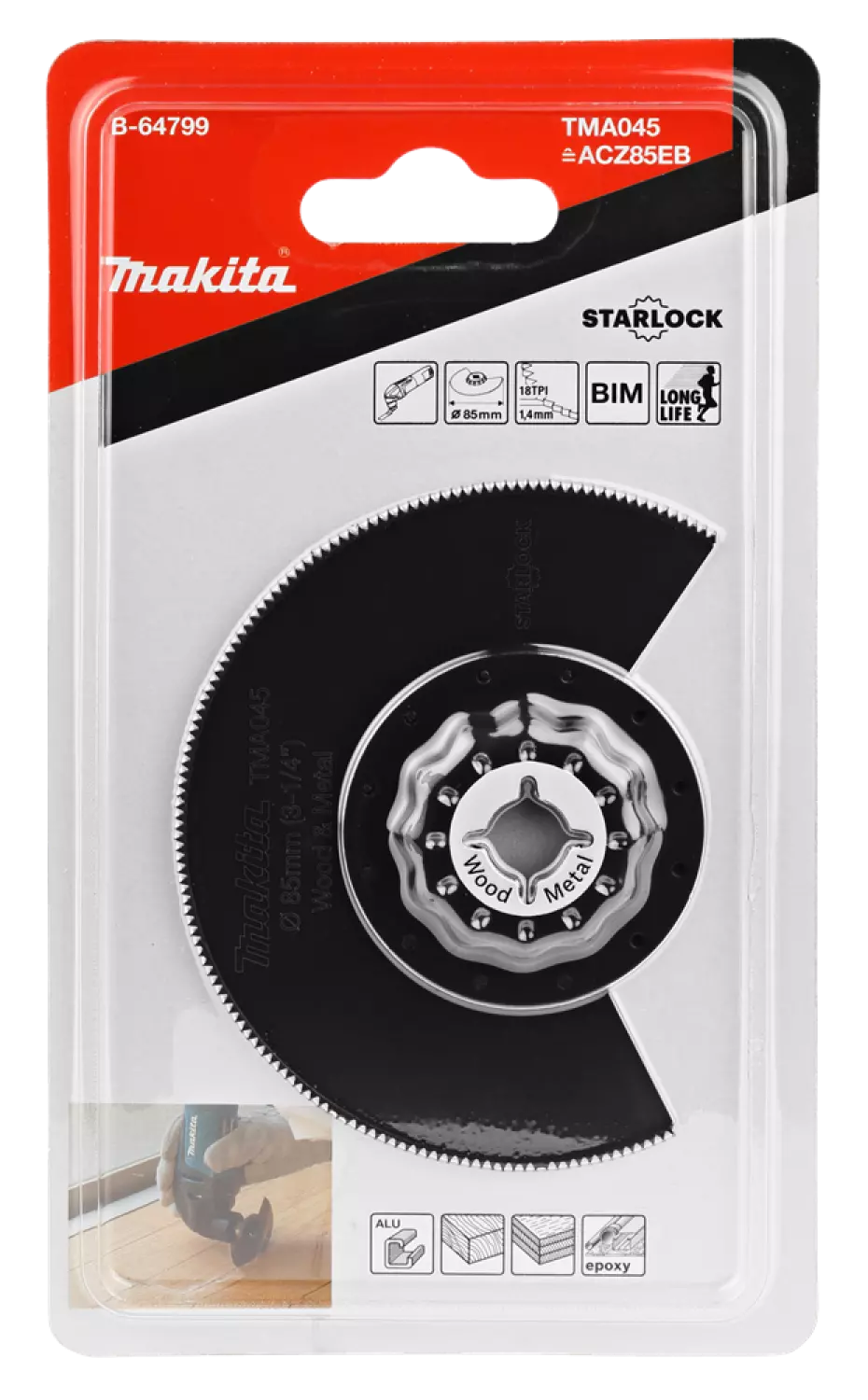 Makita TMA045 Lame segment Bi Métal à moyeu déporté Bois et Métal- 85 mm-image