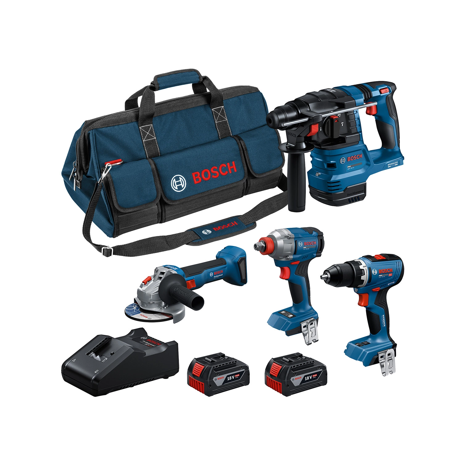 Bosch Set de 4 machines 18 V GSR 18V-65 + GDX 18V-285 + GBH 18V-26 + GWS 18V-11-image