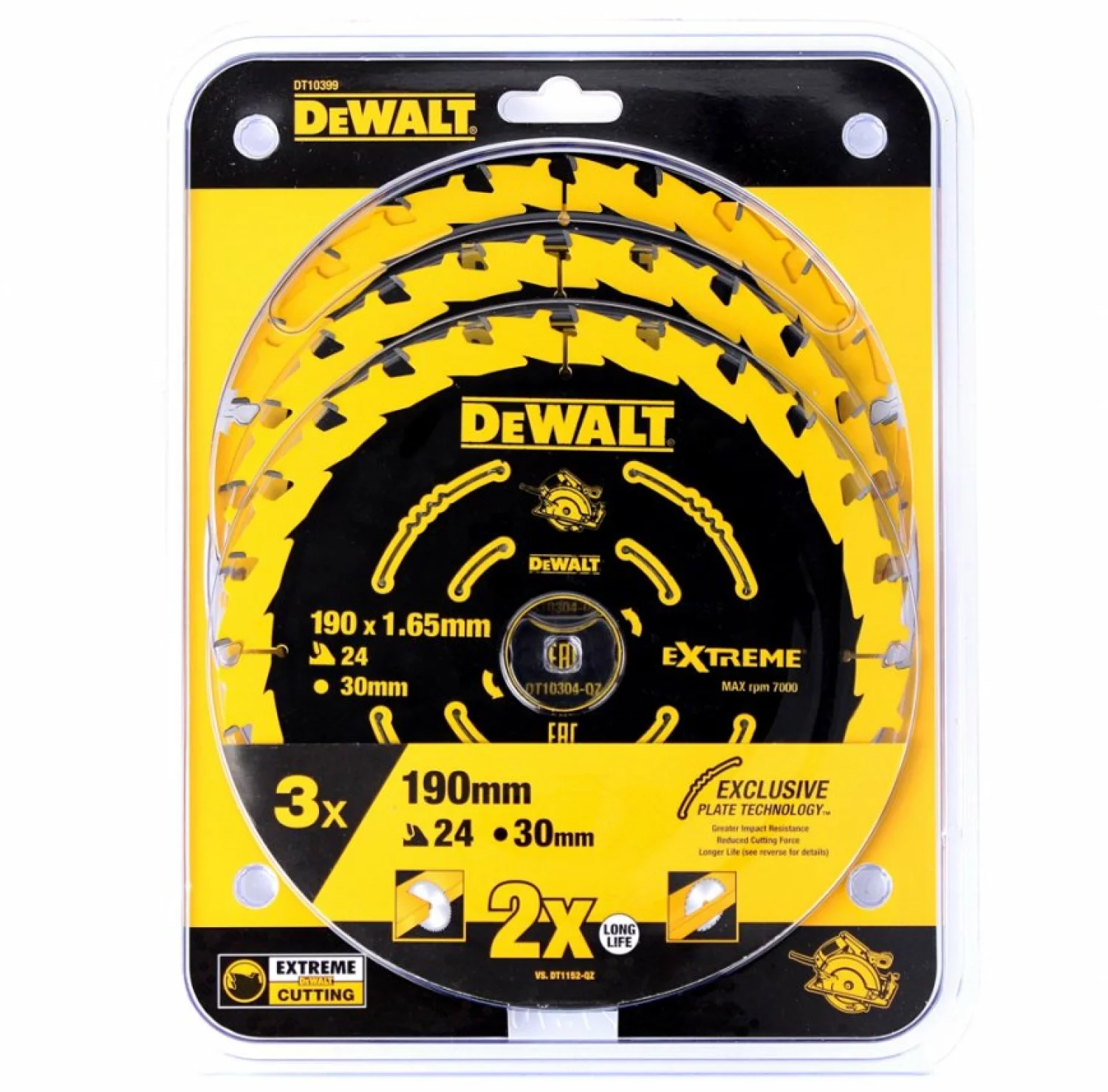 DeWALT DT10399 Construction Jeu de lames de scie circulaire - 190 x 30 x 24T (3 pièces) - Bois-image