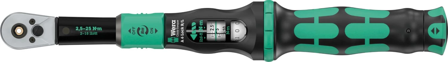 Wera 05075694001 Click-Torque Lock A6 R/L Clé dynamométrique avec cliquet réversible - 2,5-25 Nm - 1/4 » - Droite/Gauche-image